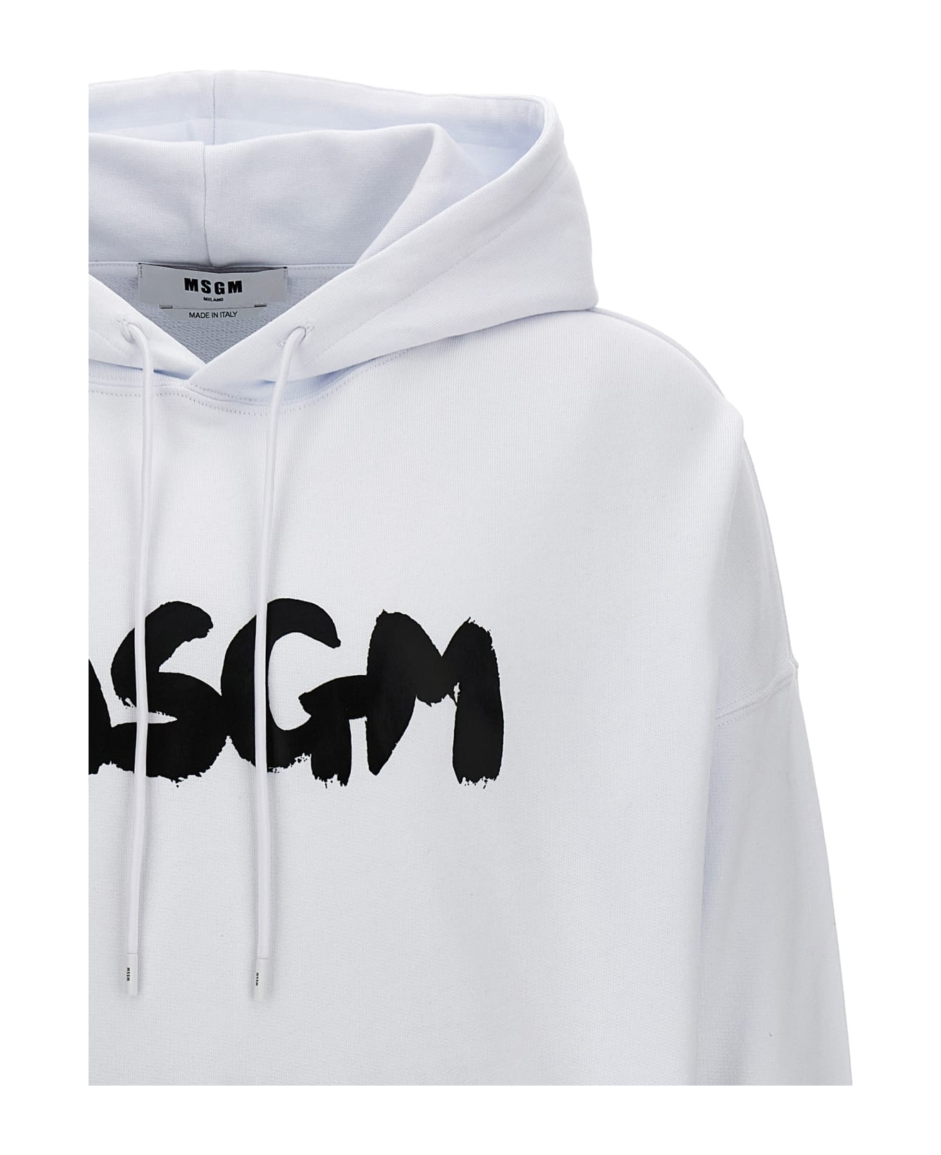 MSGM Logo Print Hoodie - White/Black フリース