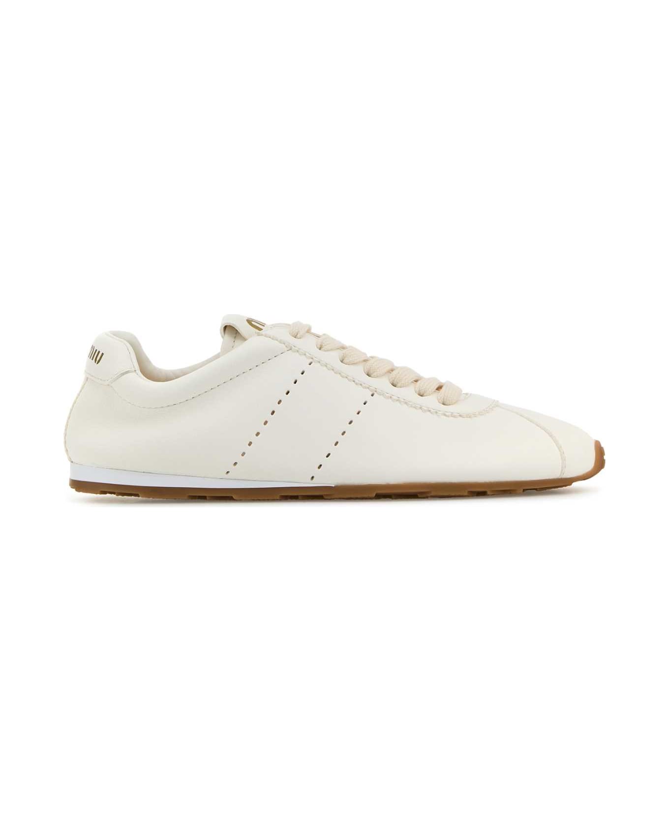 Miu Miu White Leather Plume Sneakers - AVORIO