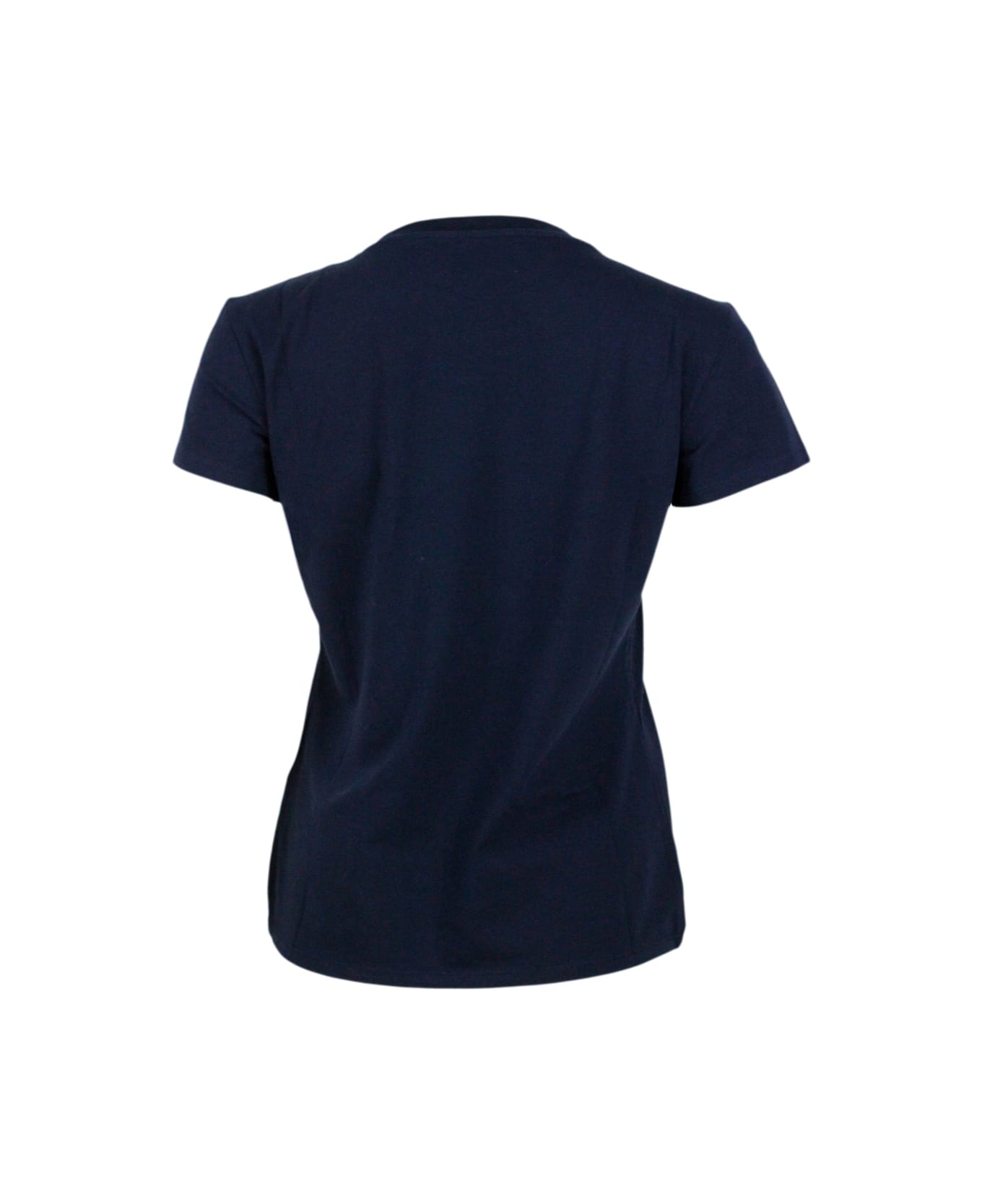 Armani Collezioni Short-sleeved Crew-neck T-shirt With Studded Logo On The Chest - Blu