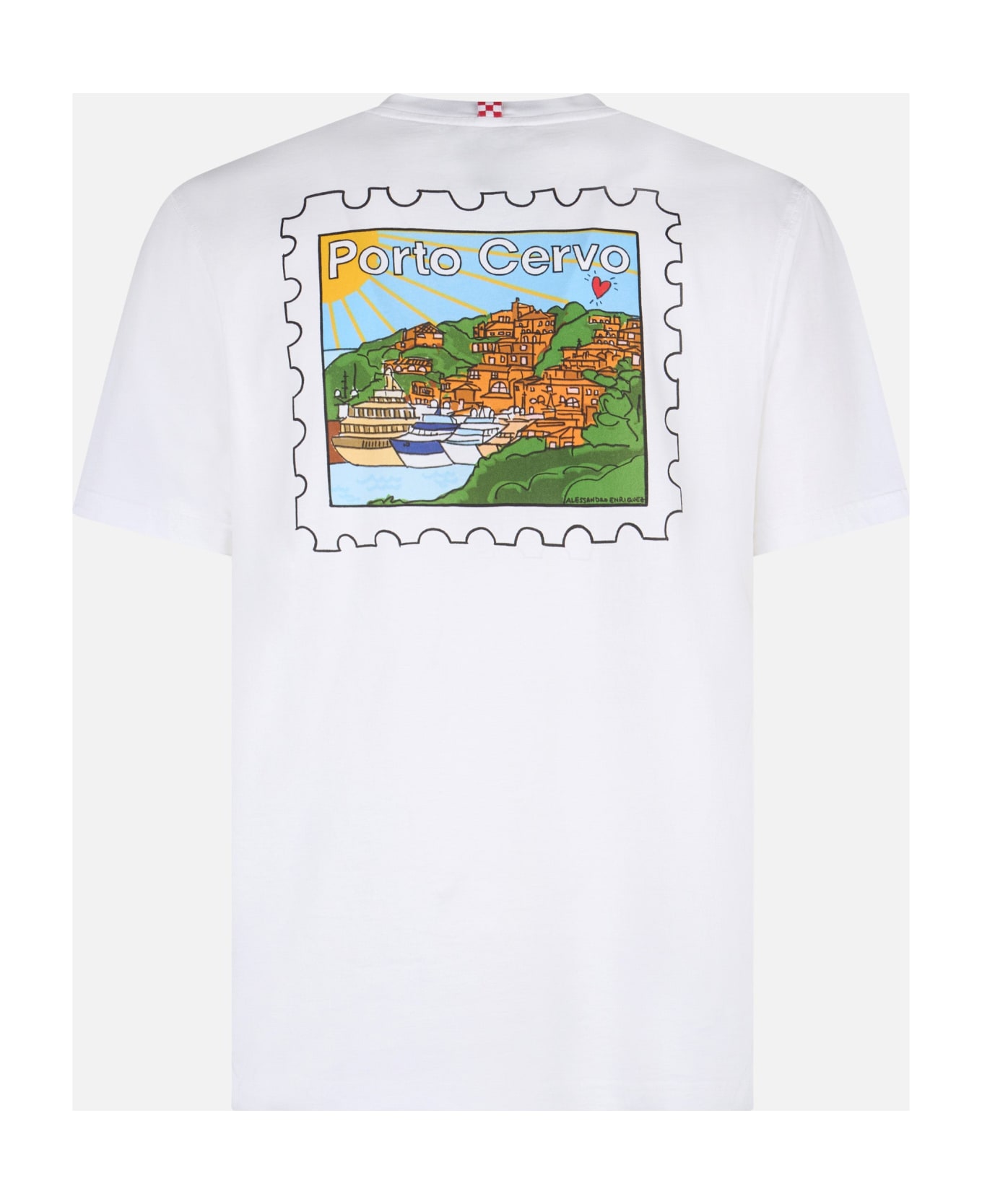 MC2 Saint Barth Man Cotton T-shirt With Porto Cervo Postcard Front And Back Print | Alessandro Enriquez Special Edition - WHITE