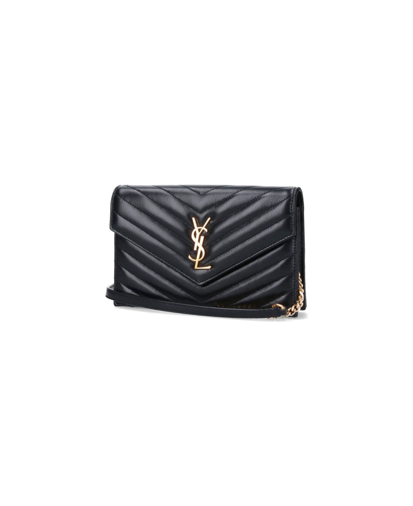 Saint Laurent Envelope Cassandre Chain Wallet - Black