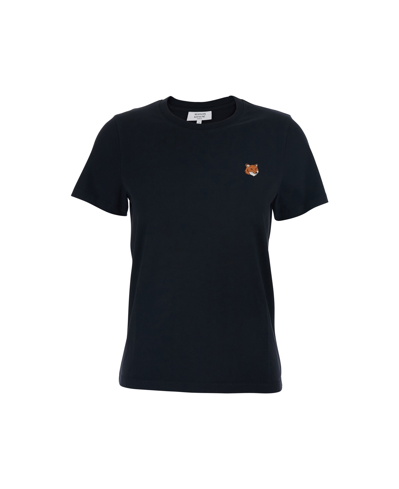 Maison Kitsuné Black Crewneck T-shirt With Logo Embroidery On The Front In Cotton Woman - Black
