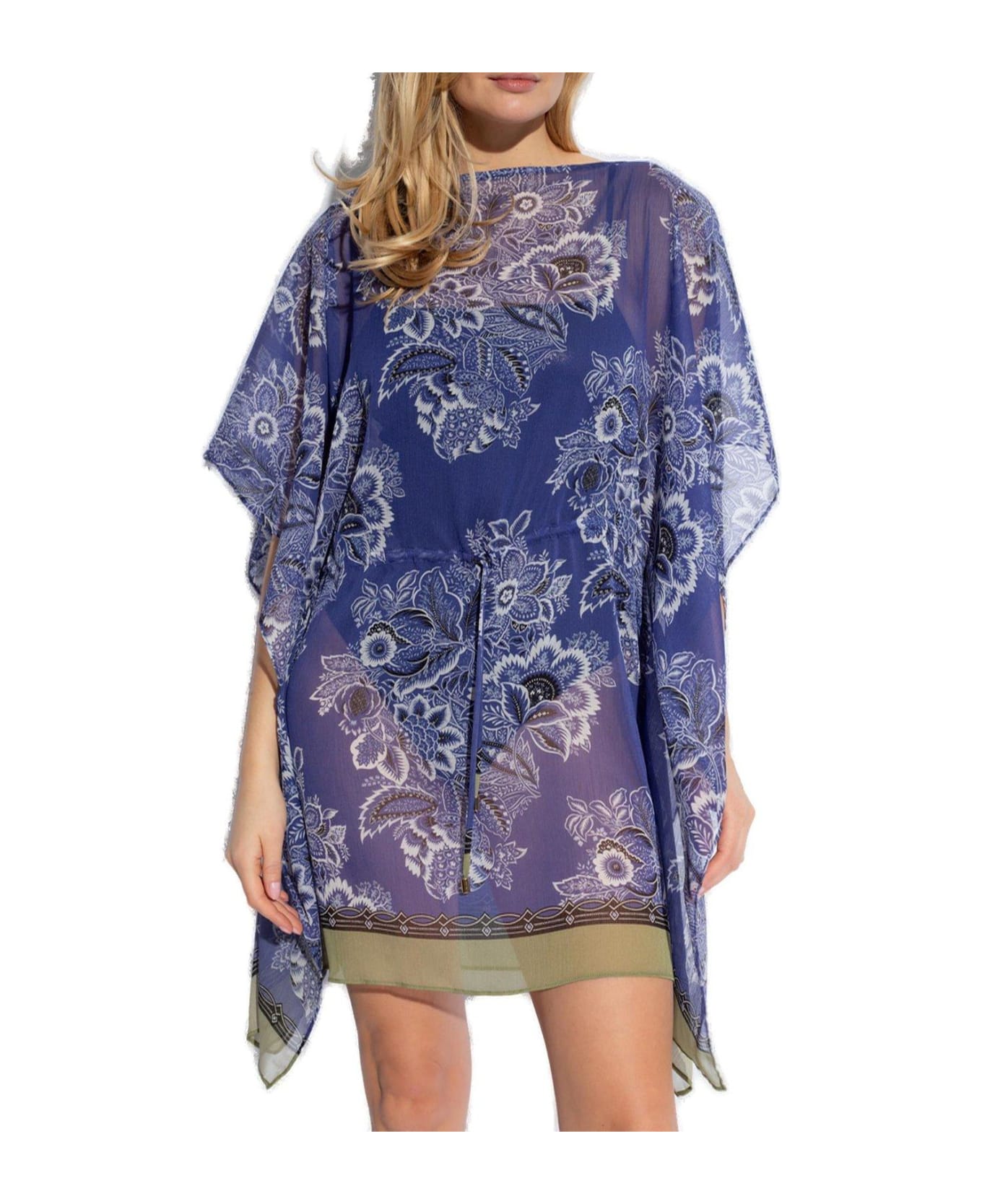 Etro Floral Printed Semi-sheer Kaftan Dress - BLUE