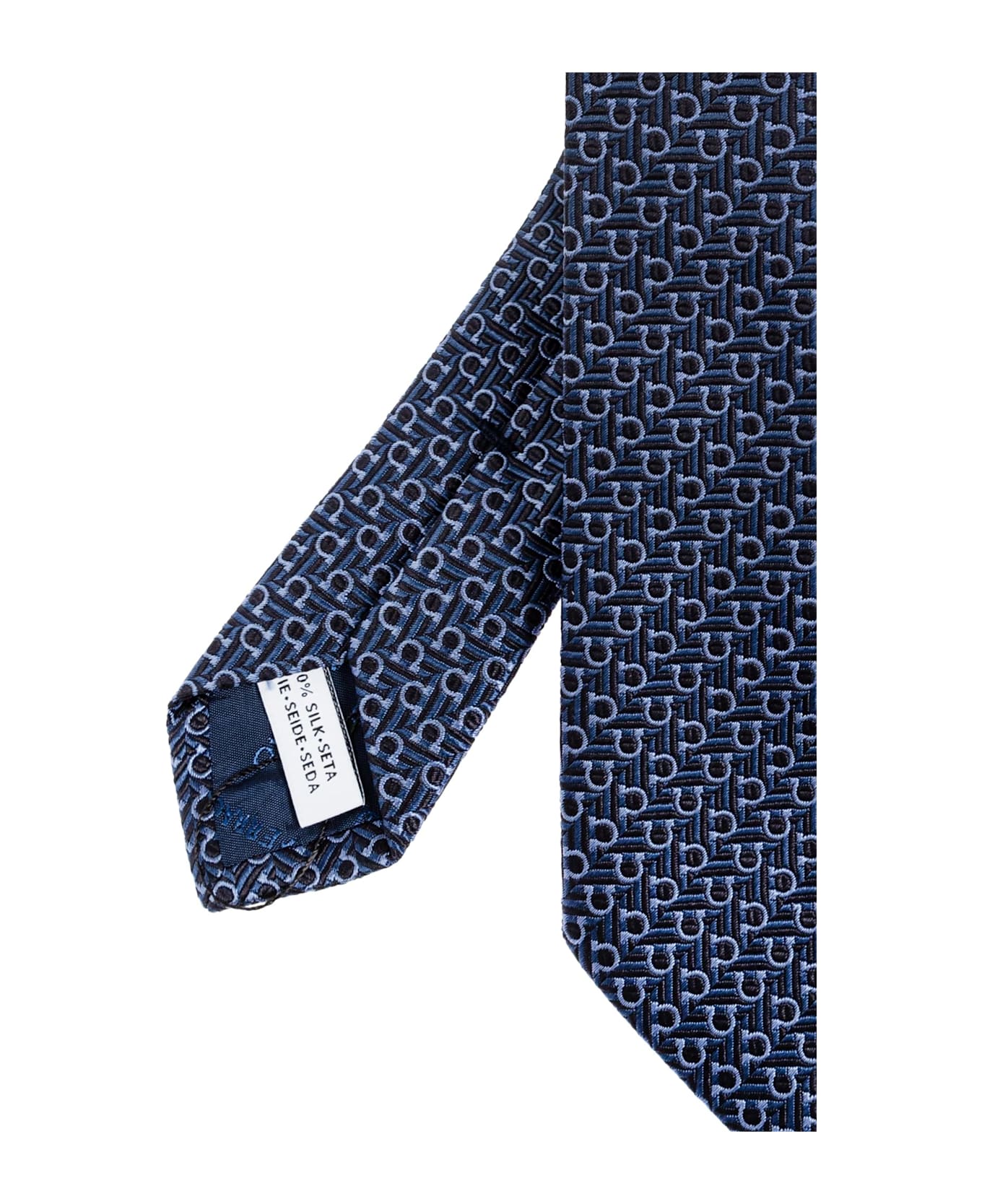 Ferragamo Silk Tie With Monogram - BLUE