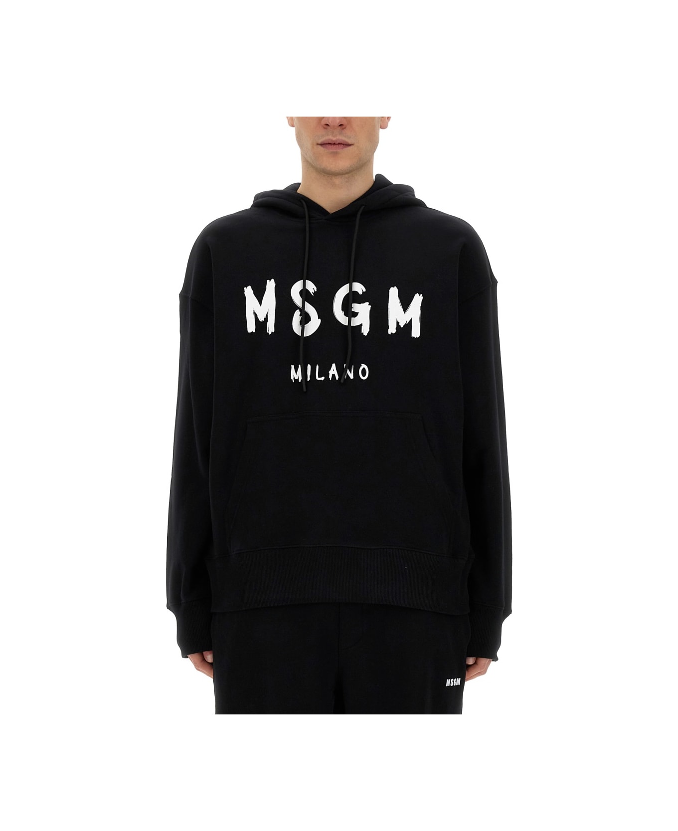 MSGM Sweatshirt With Brushed Logo - BLACK フリース
