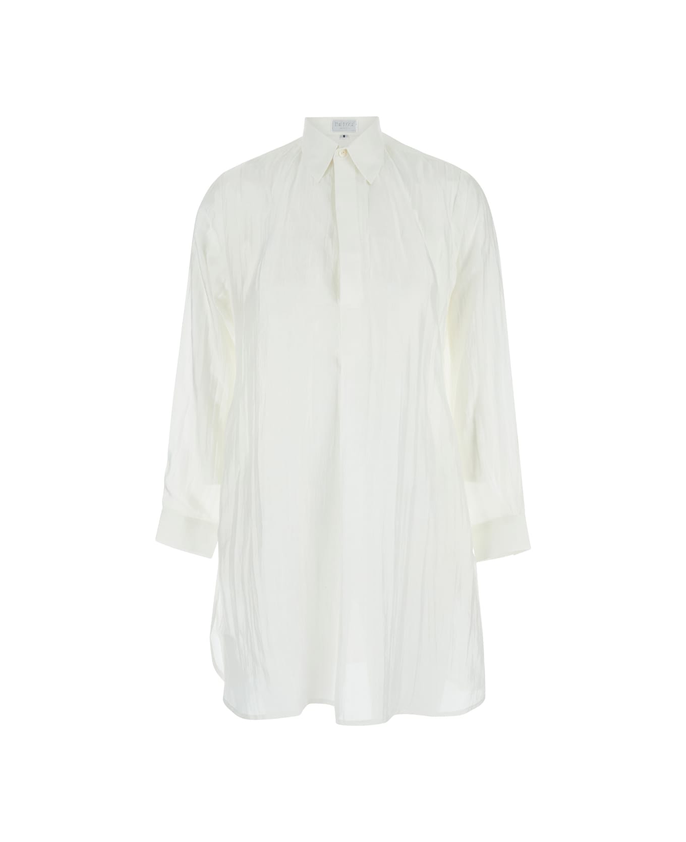 The Rose Ibiza White Maxi Shirt With Wrinkled Effect In Silk Woman - White