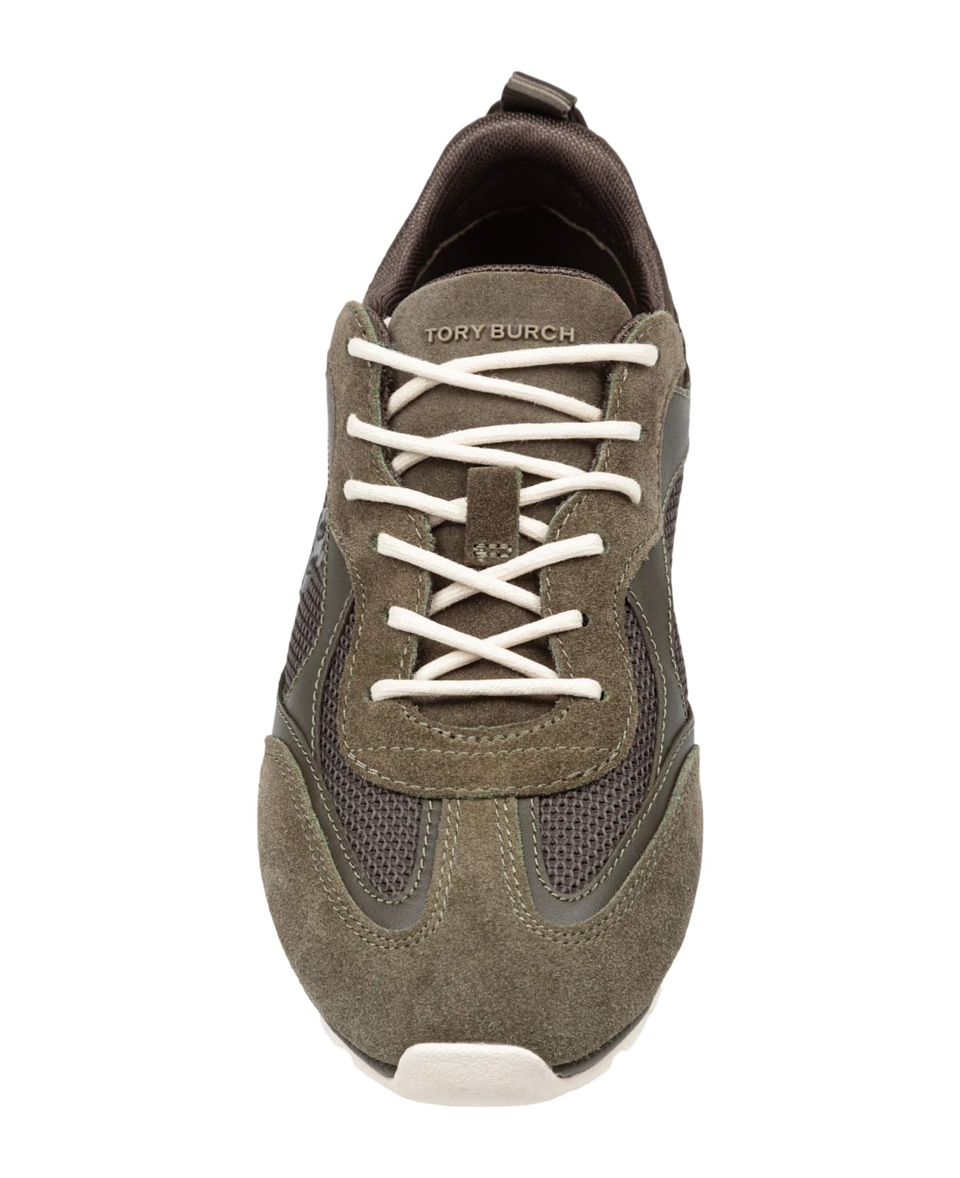 Tory Burch Field Sneakers In Olive Suede And Mesh - Dark olive