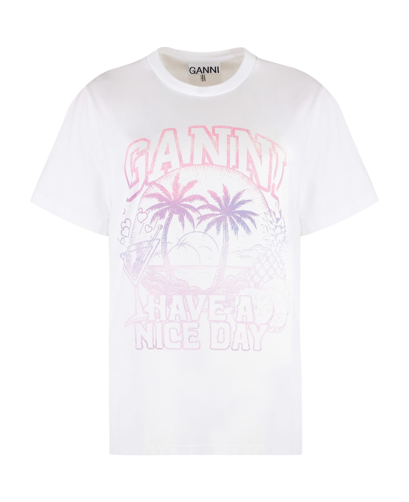 Ganni Cotton Crew-neck T-shirt - White
