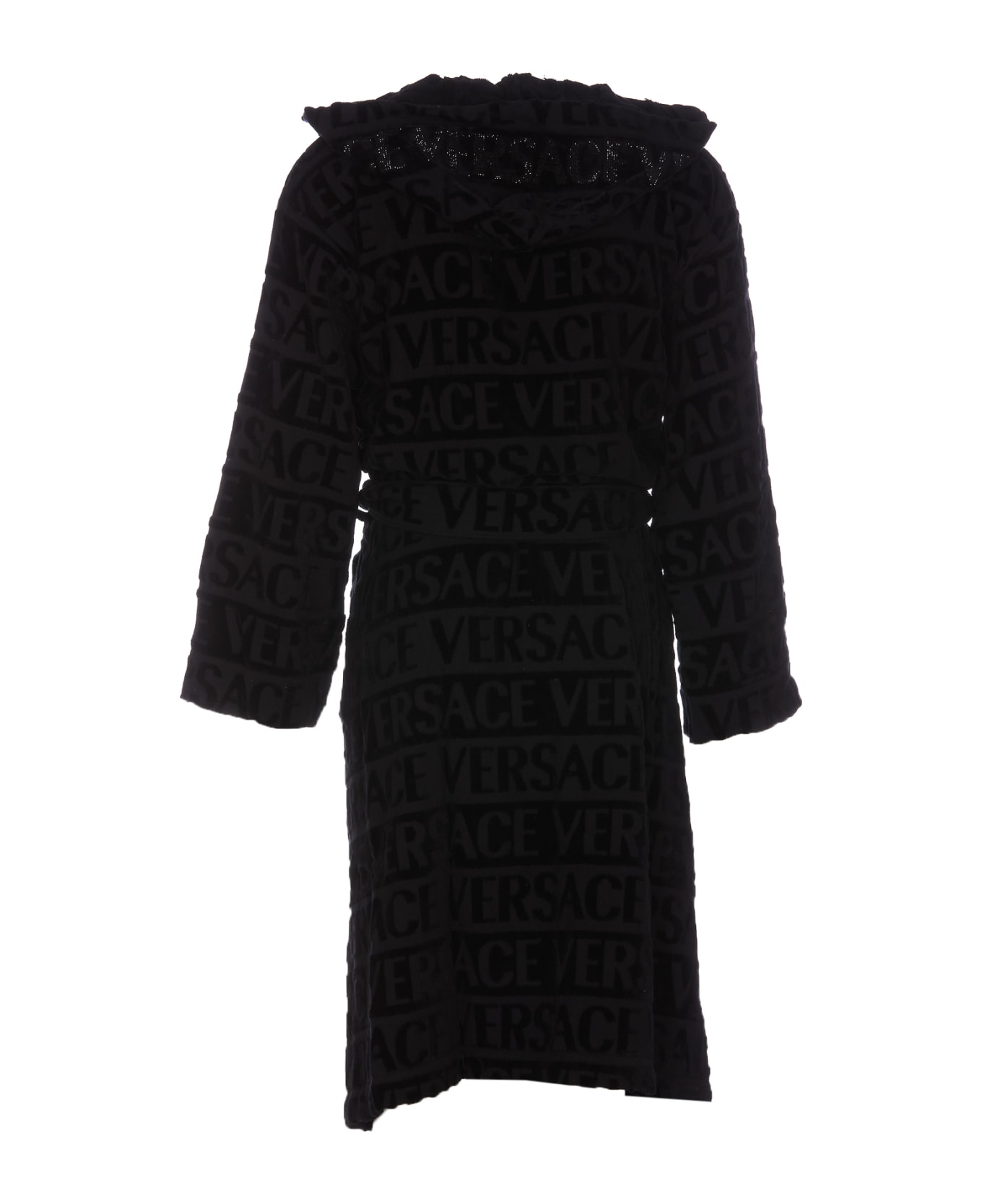 Versace Allover Bathrobe - Black フリース