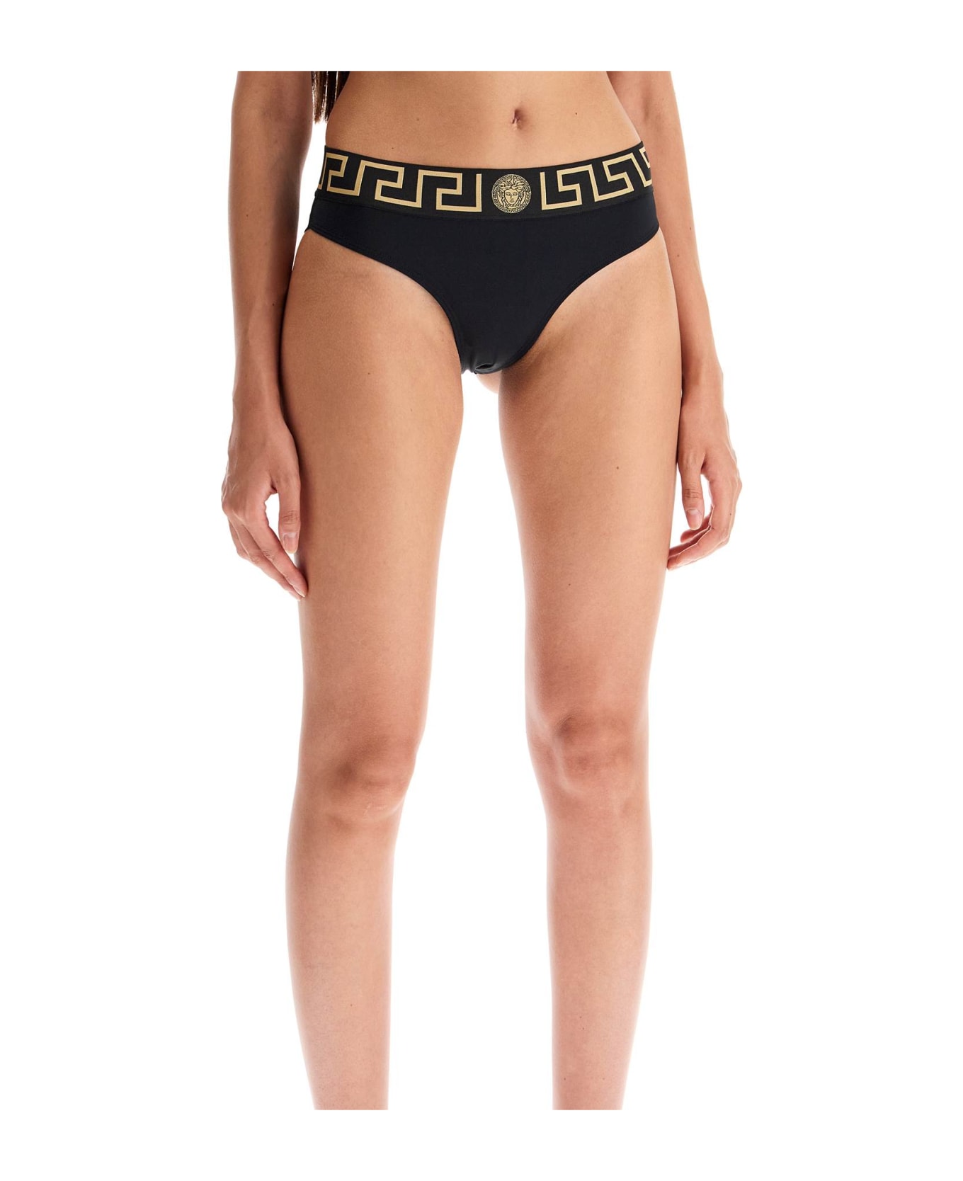 Versace Bikini Bottom With Greek Border - BLACK (Black)