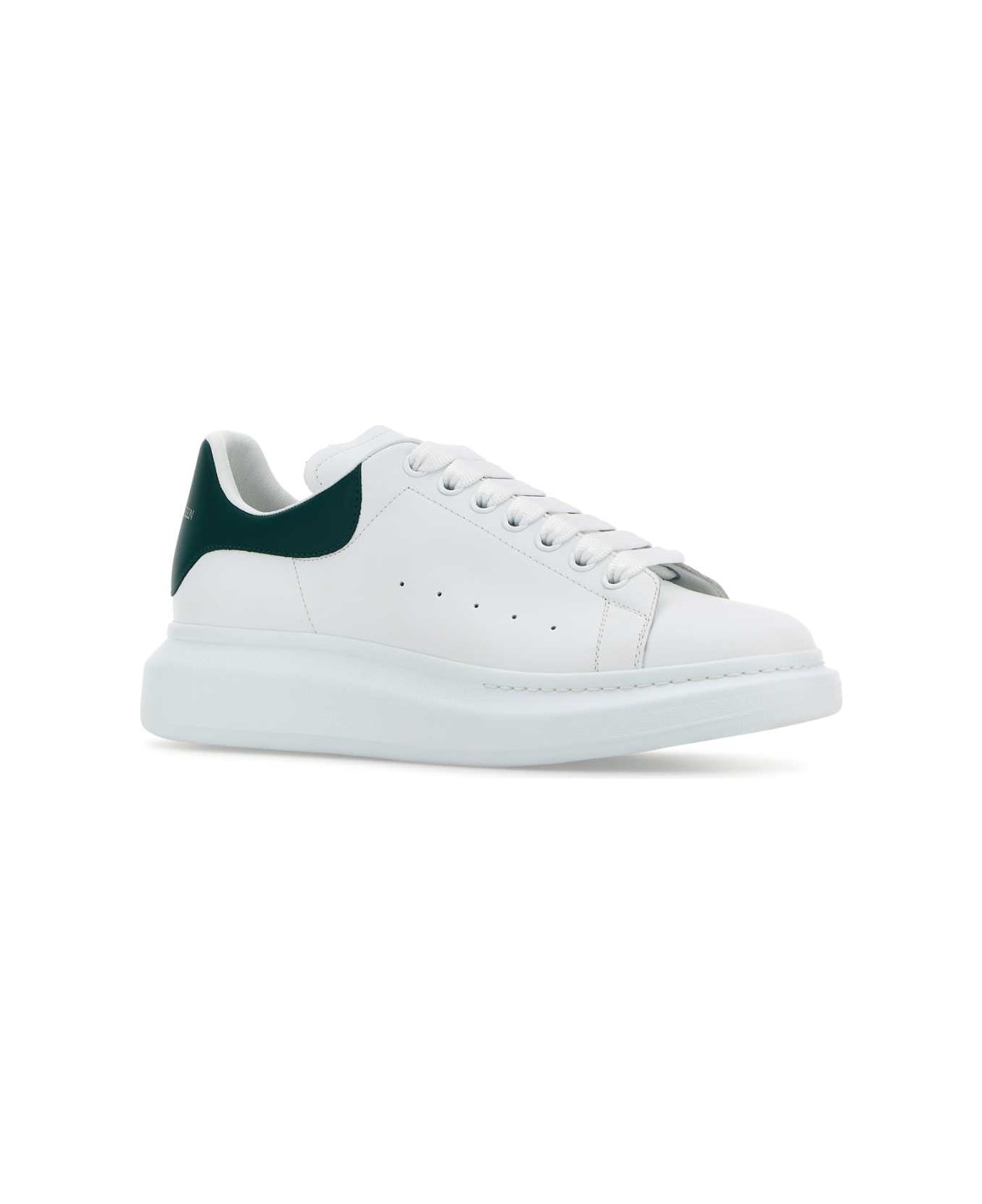 Alexander McQueen White Leather Sneakers With Dark Green Leather Heel - WHITEGREEN