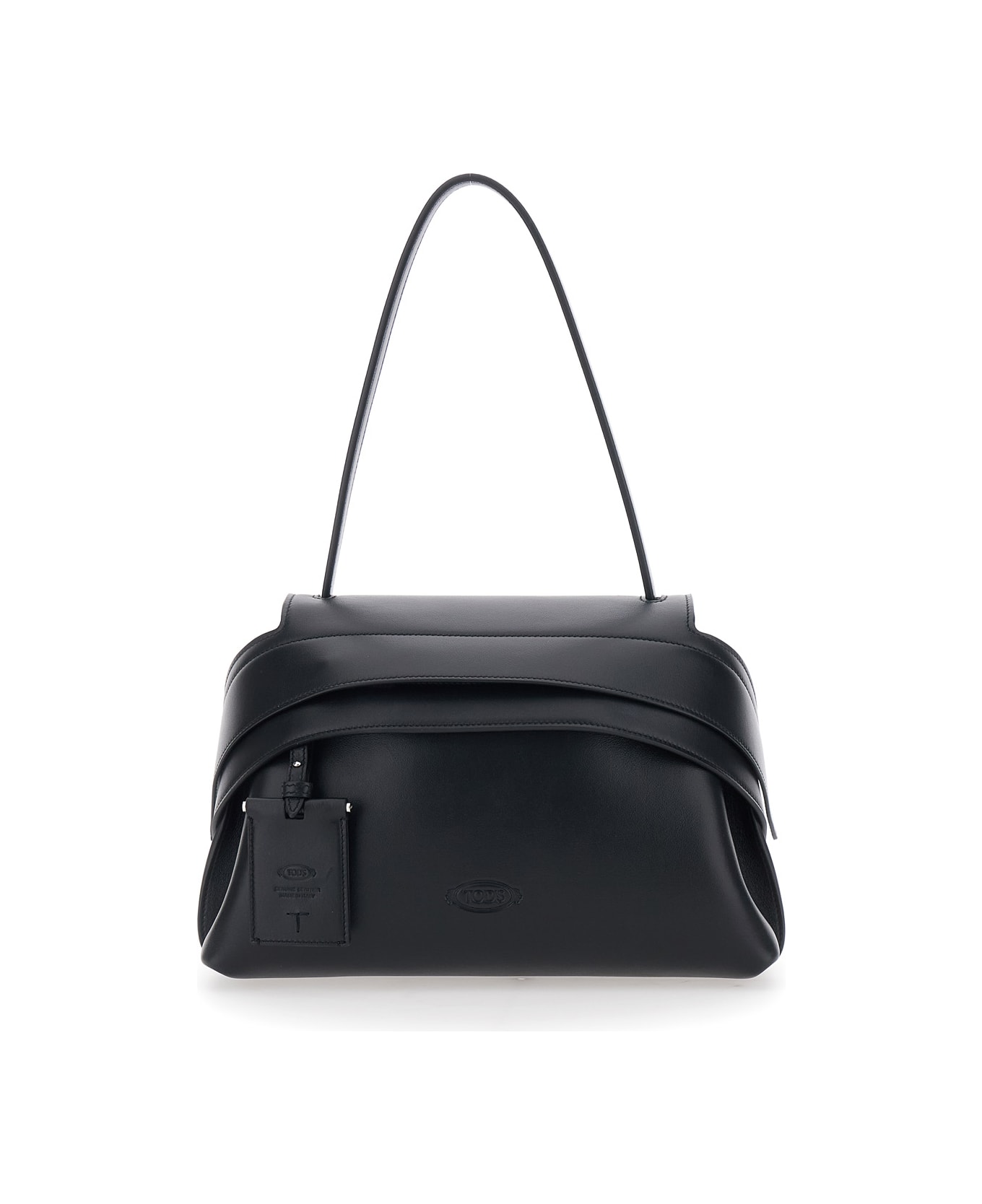 Tod
s Black Shoulder Bag With Top Handle And Embossed Logo On The Front In Leather Woman - Black