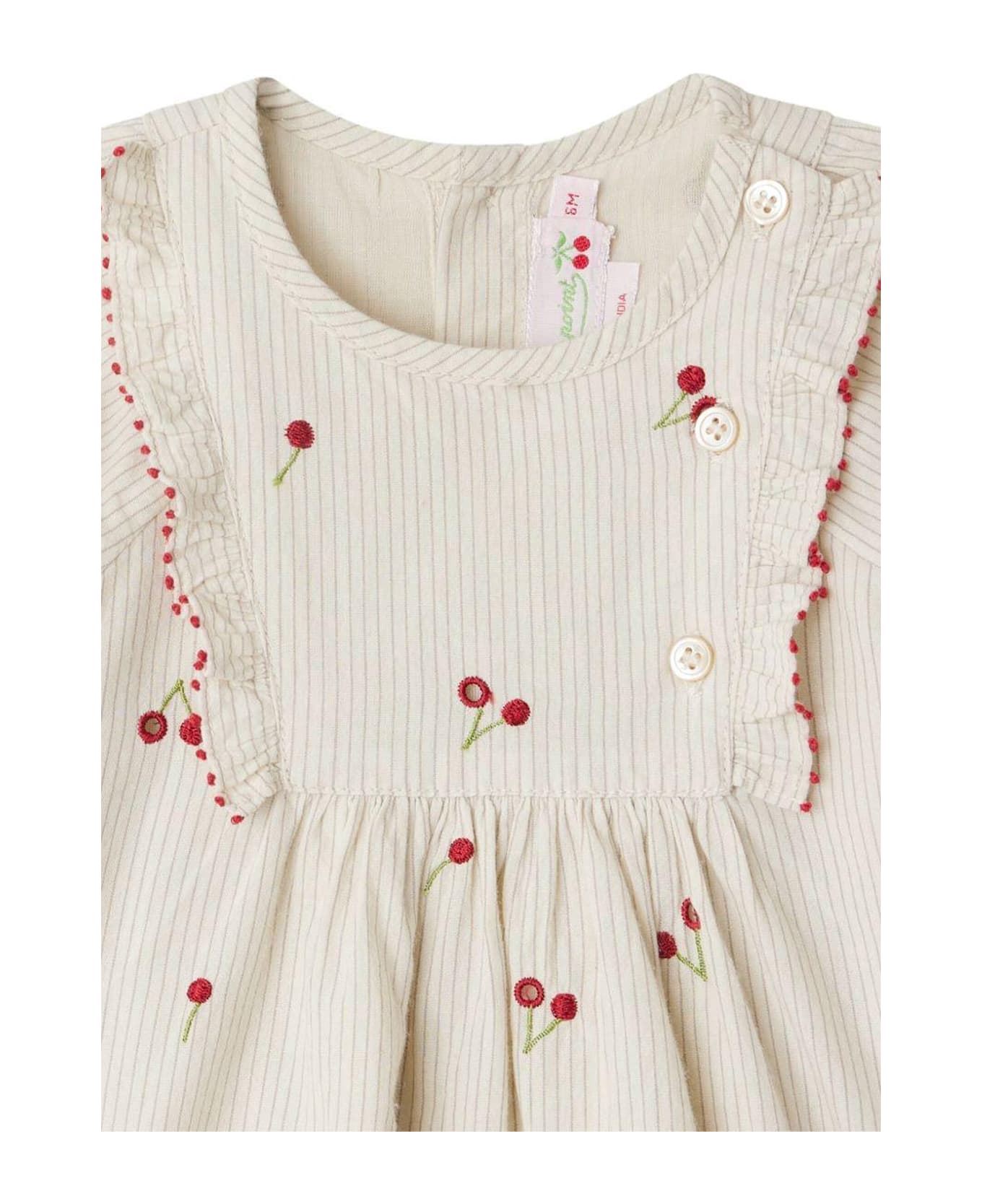 Bonpoint Ivory Dress For Baby Girl With Cherries - Ivory