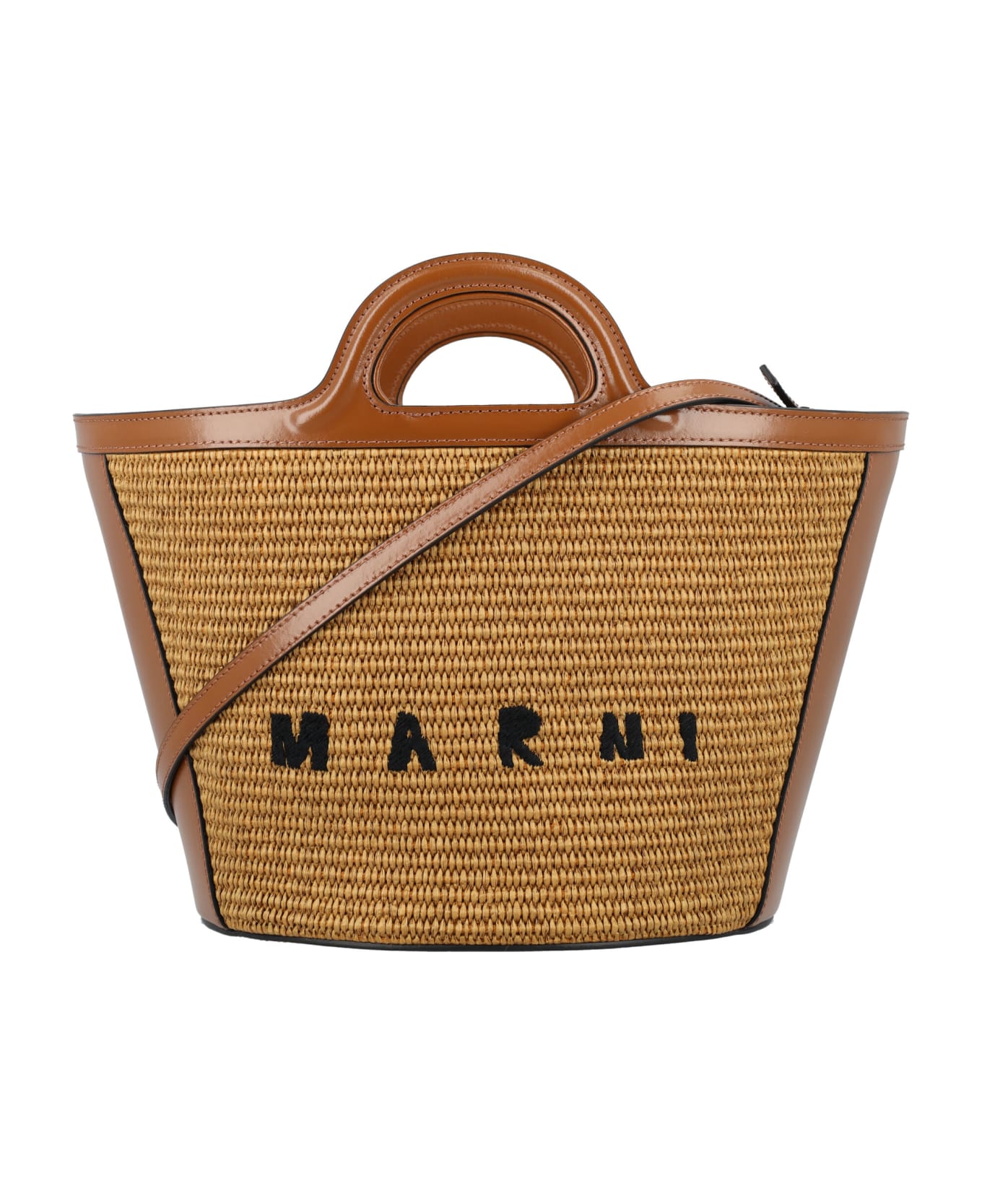Marni Tropicalia Micro Bag In Leather And Raffia - RAW SIENNA