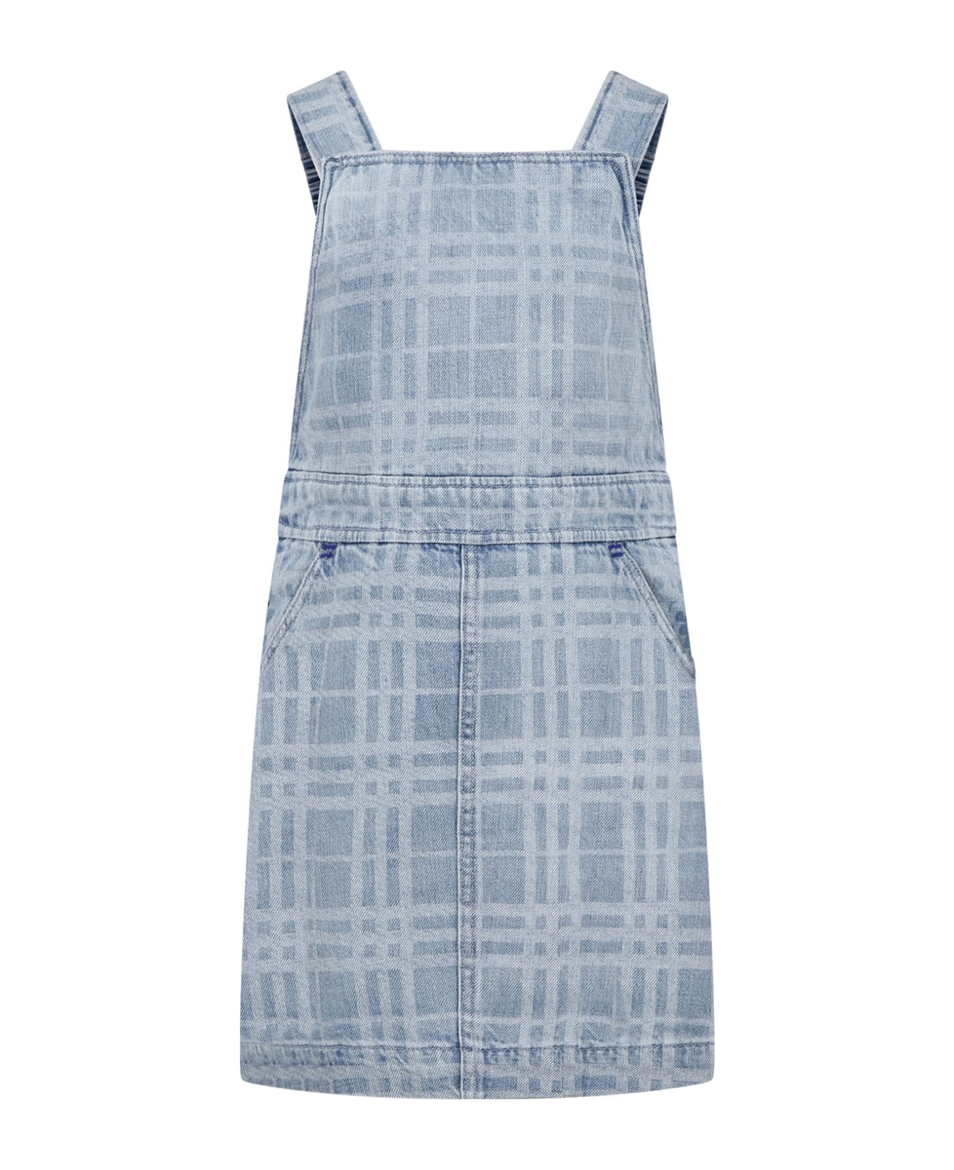 Burberry Denim Dungarees For Girl With Iconic All-over Check - Denim