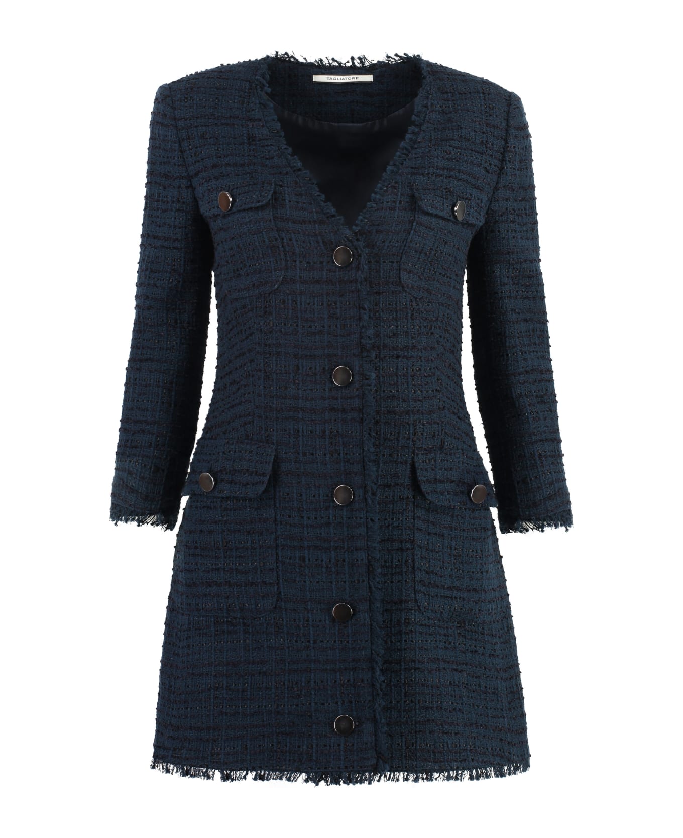 Tagliatore 0205 Doreen Fringed Tweed Dress - blue コート