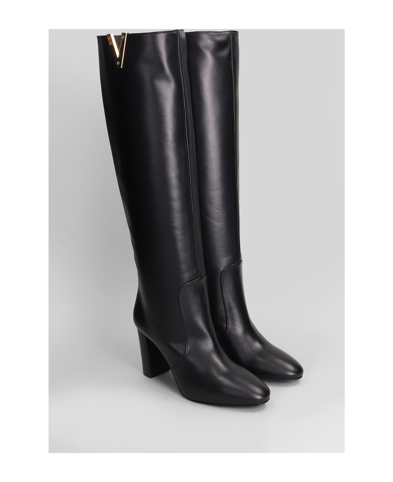 Via Roma 15 High Heels Boots In Black Leather - black