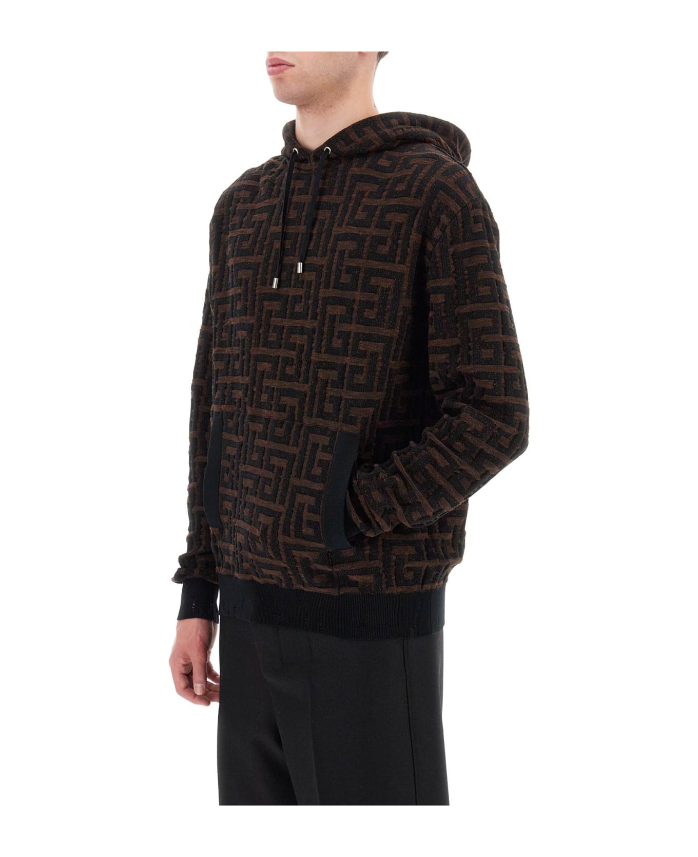 Balmain Hooded Monogram Sweatshirt - Brown