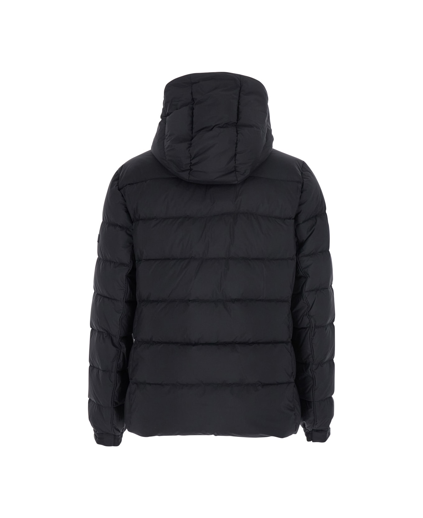 TATRAS 
borbore
 Black Down Jacket With Hood And Logo Patch On The Side In Tech Fabric Man - Black