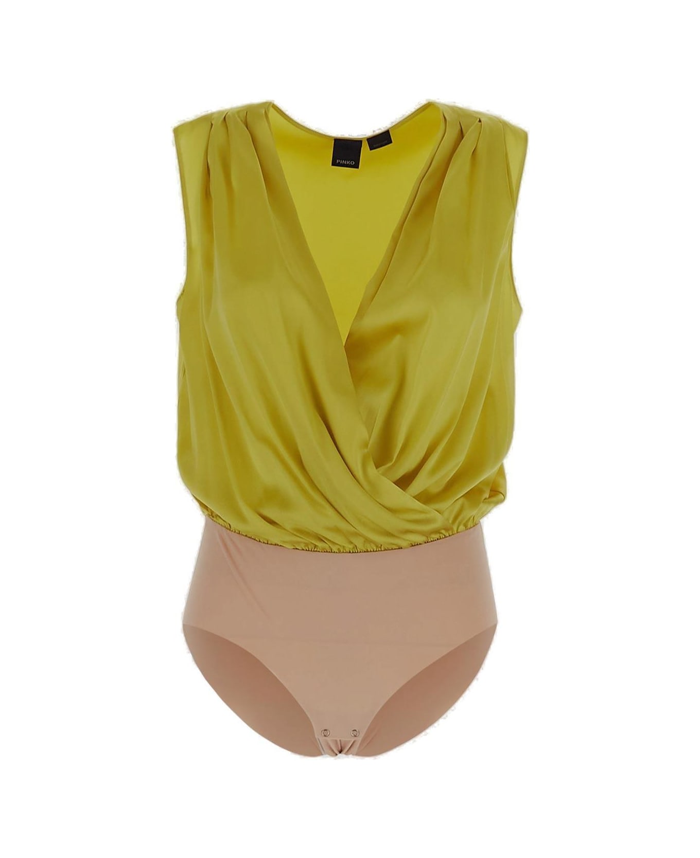 Pinko Ines V-neck Sleeveless Satin Bodysuit - Yellow