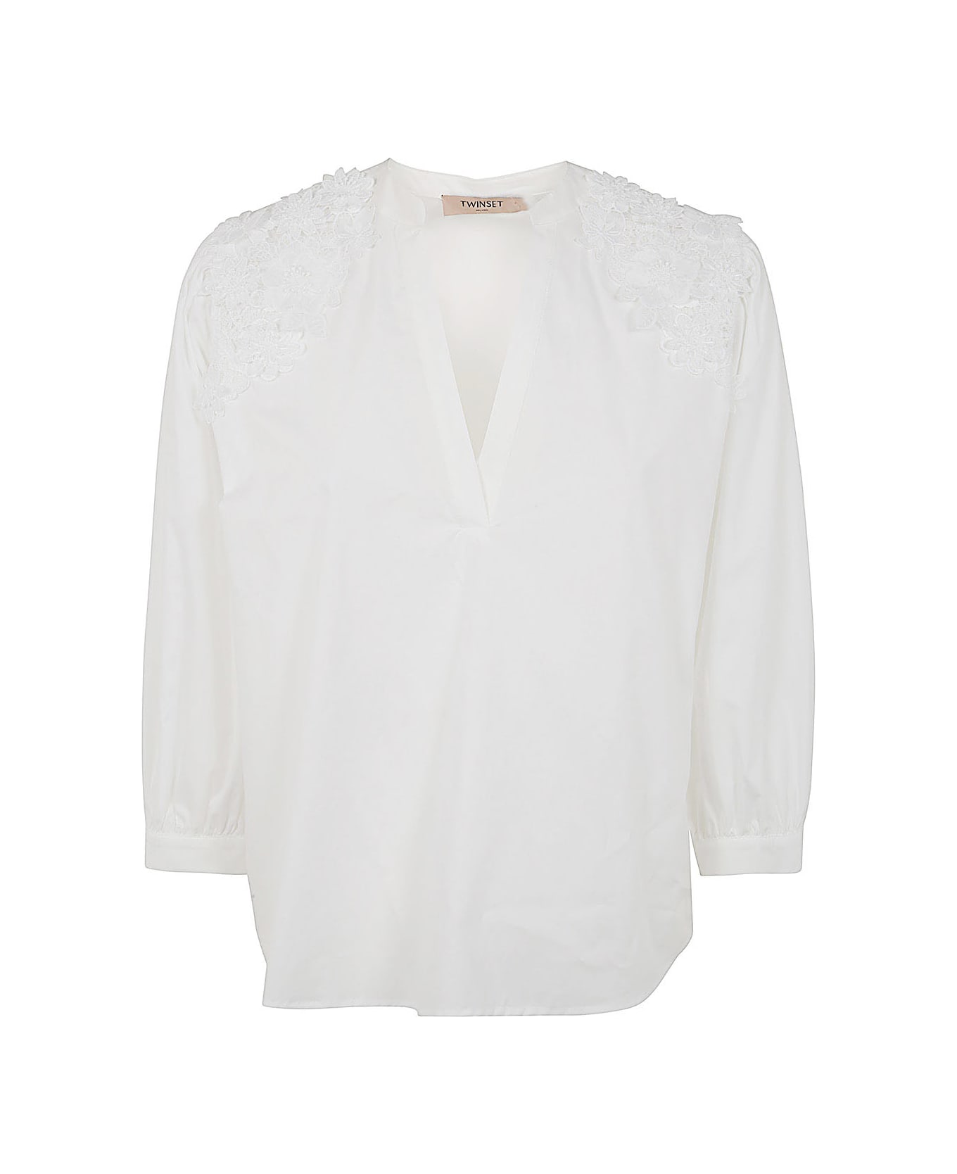 TwinSet Blouse With Embroidered Flowers - Optic White