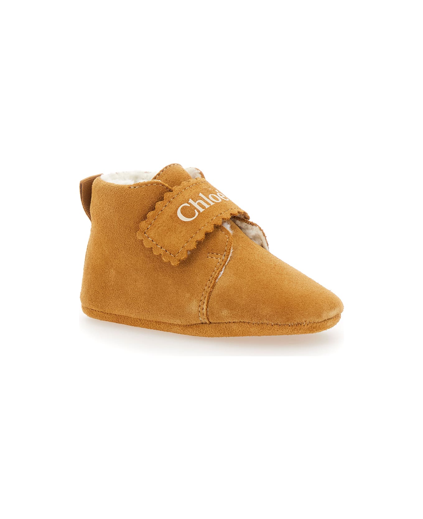 Chloé Beige Sneakers With Logo Print On The Front In Shearling And Leather Girl - Beige