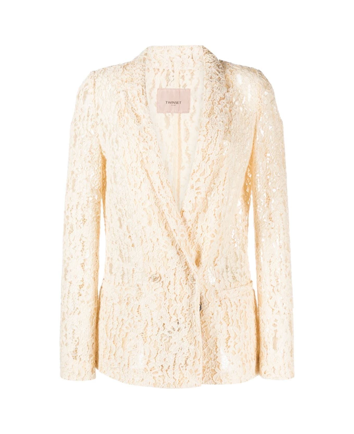 TwinSet Single Breasted Laced Jacket - Ivory