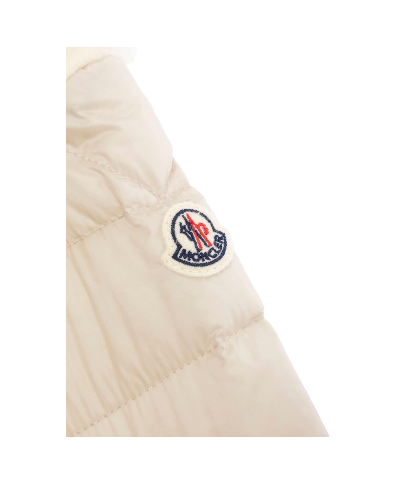 Moncler 'dofi' Beige Down Jacket With Hood And Logo Patch On The Sleeve In Tech Fabric Baby - Beige