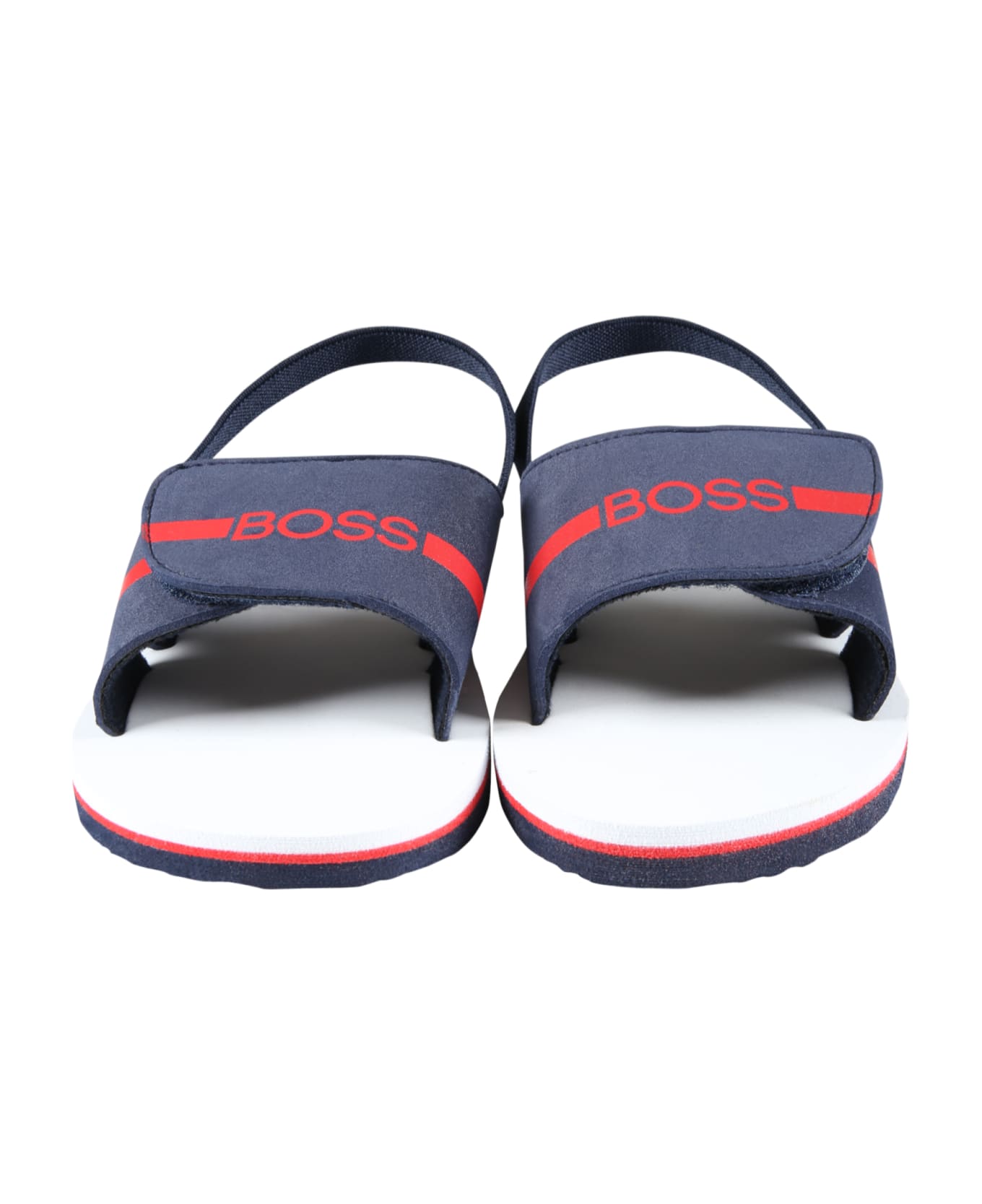 Hugo Boss Blue Sandals For Boy With Red Logo - Blue