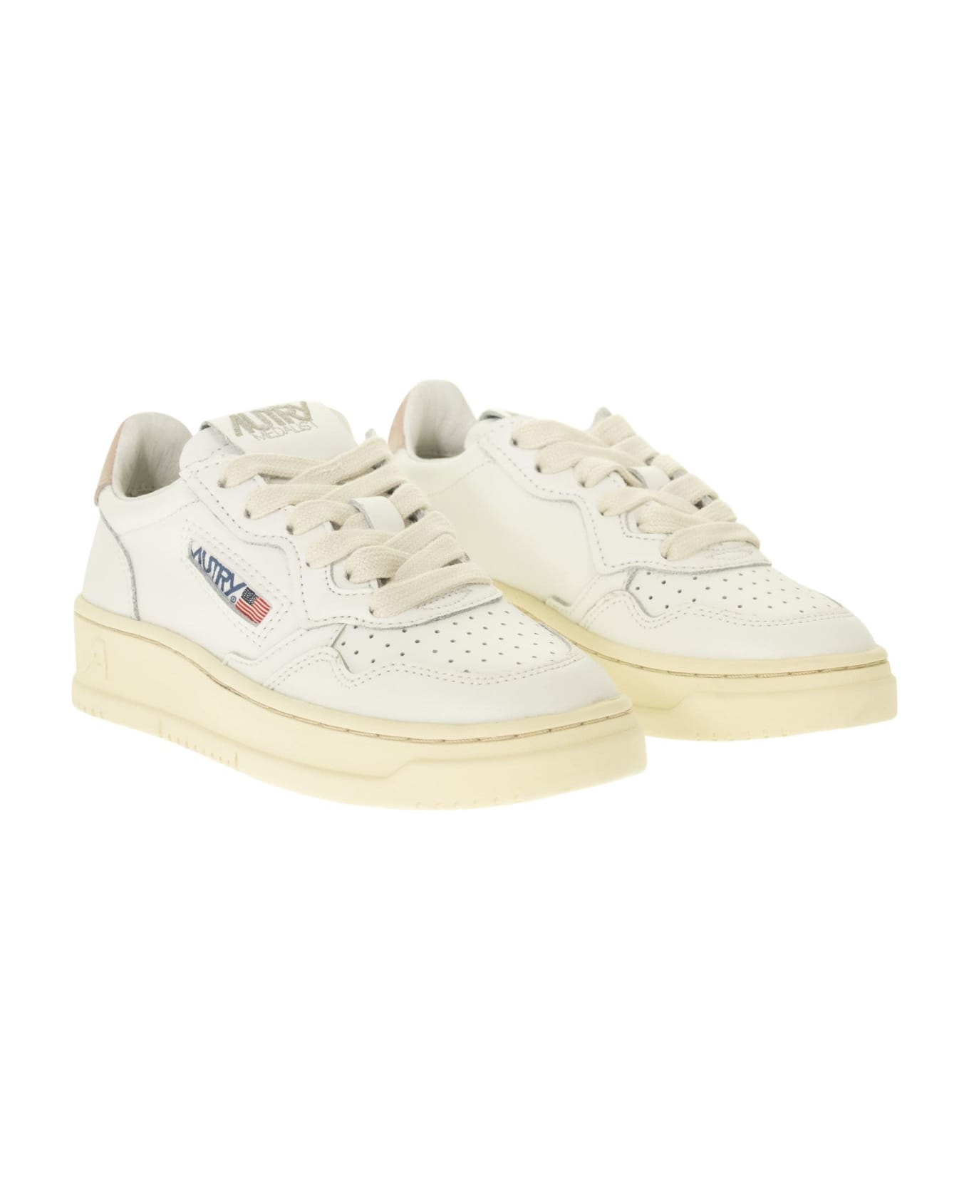 Autry Medalist Low - Leather Sneakers - Wht/pink