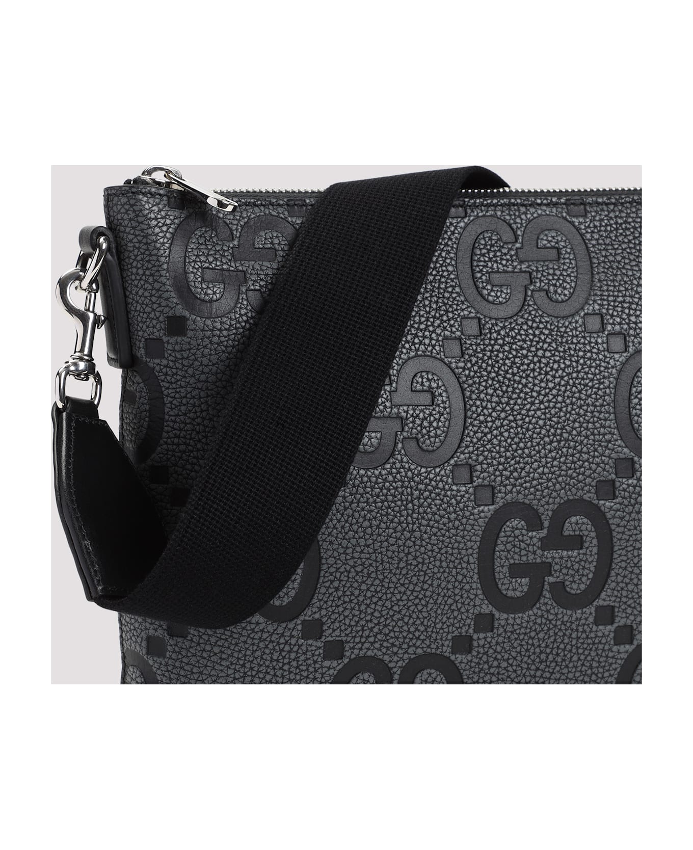 Gucci Dark Grey Leather Jumbo Gg Medium Messenger Bag - Graph Blk Blk