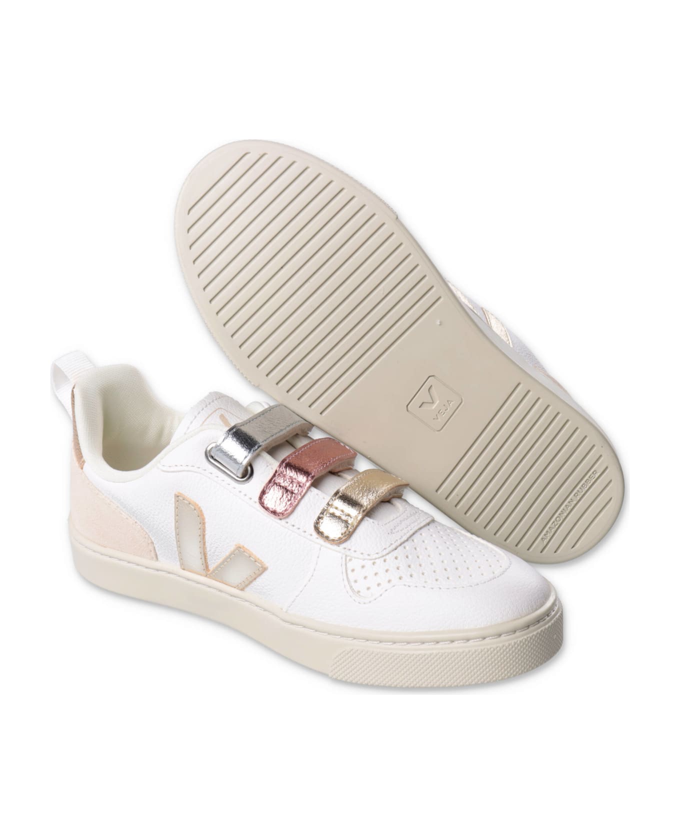Veja Sneakers Bianche In Pelle Con Velcro Bambina - Bianco