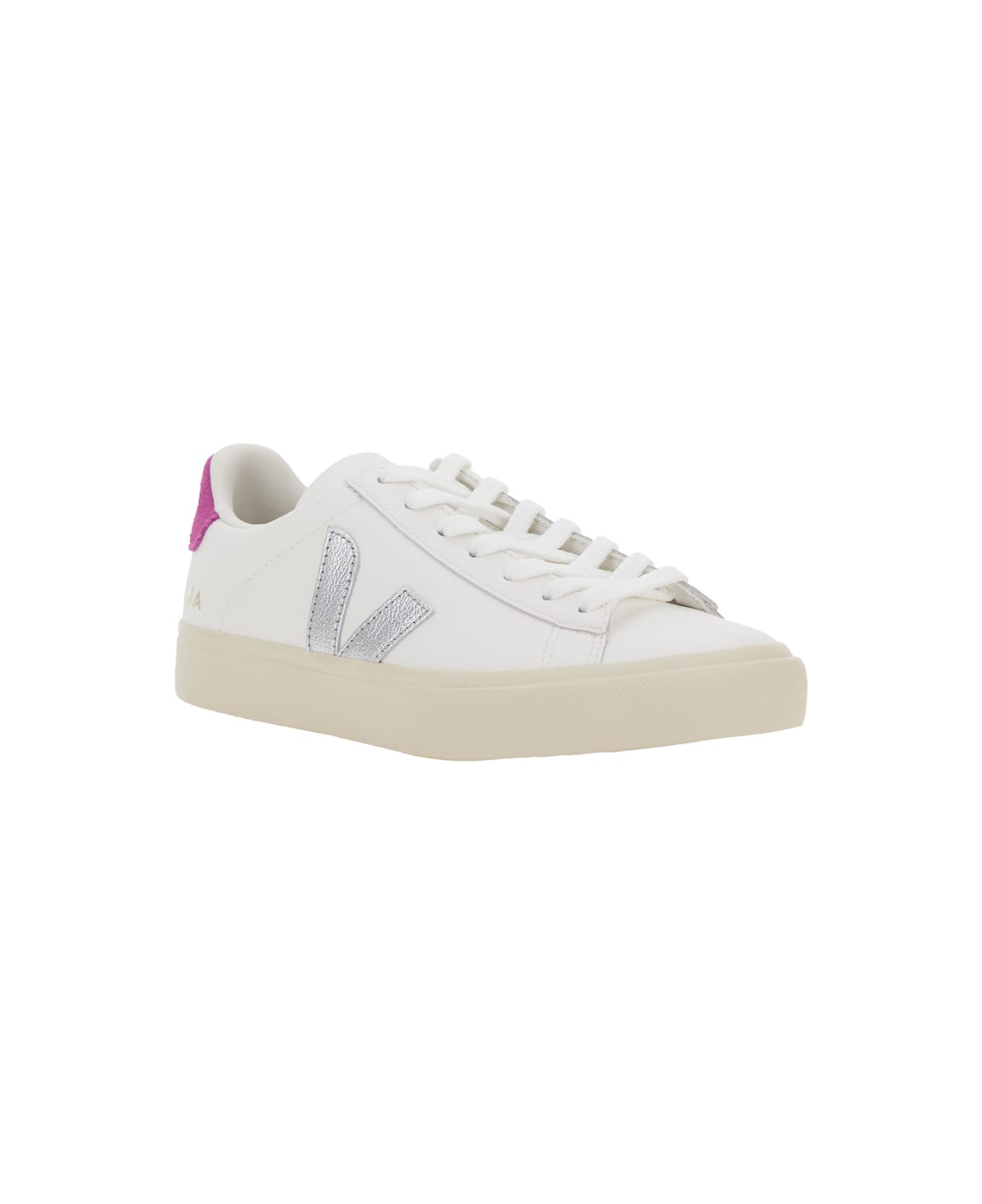 Veja 'campo' White Low Top Sneakers With Contrasting Heel With Logo Lettering And Logo Patch On The Side In Leather Unisex - White