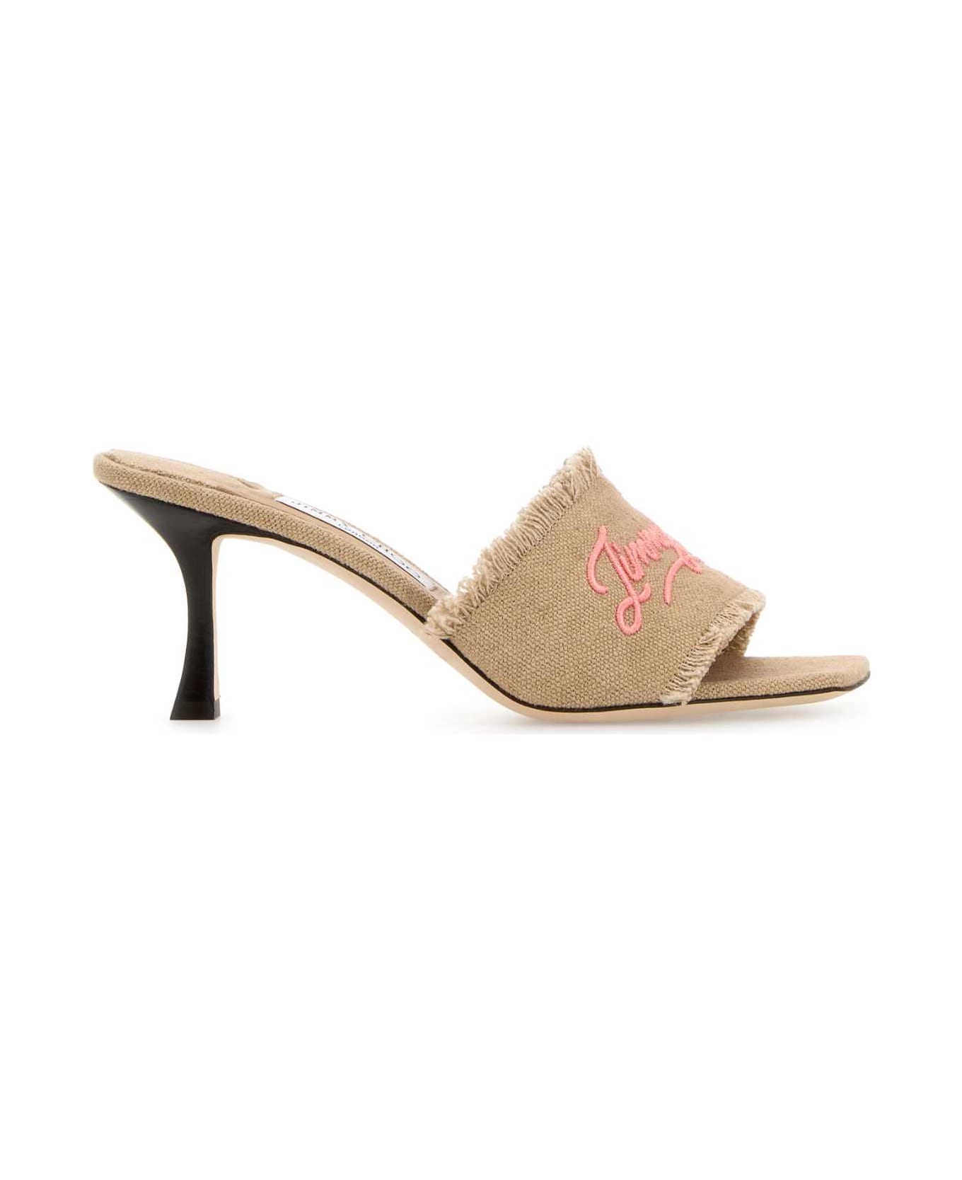 Jimmy Choo Beige Fabric Alexia 70 Mules - BALLETPINKPINKTROPICALORCHIDMIX