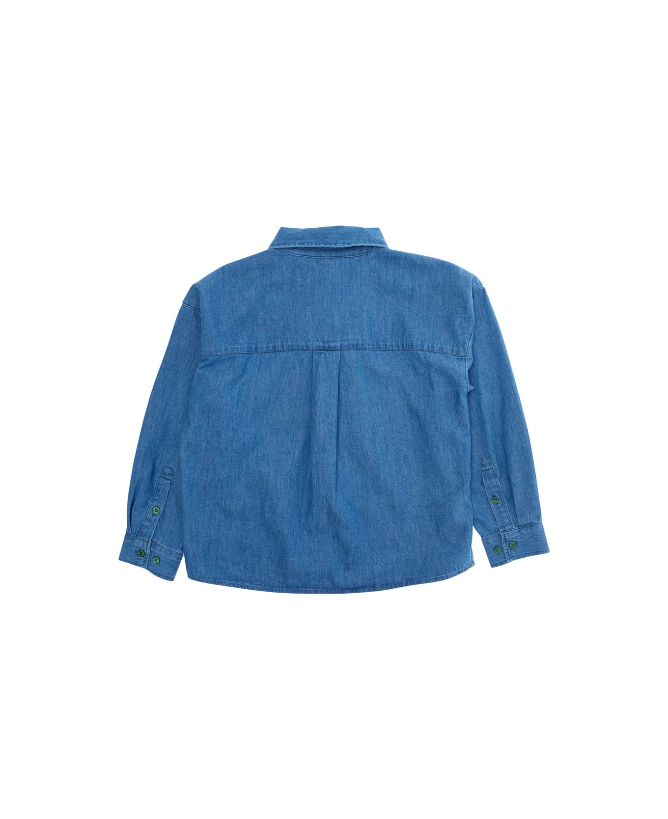 Mini Rodini Blue Shirt With Embroidery On The Front In Denim Boy - Blu