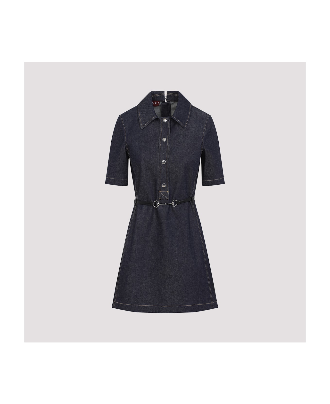 Gucci Denim Mini Dress With Horsebit - Dark Blue
