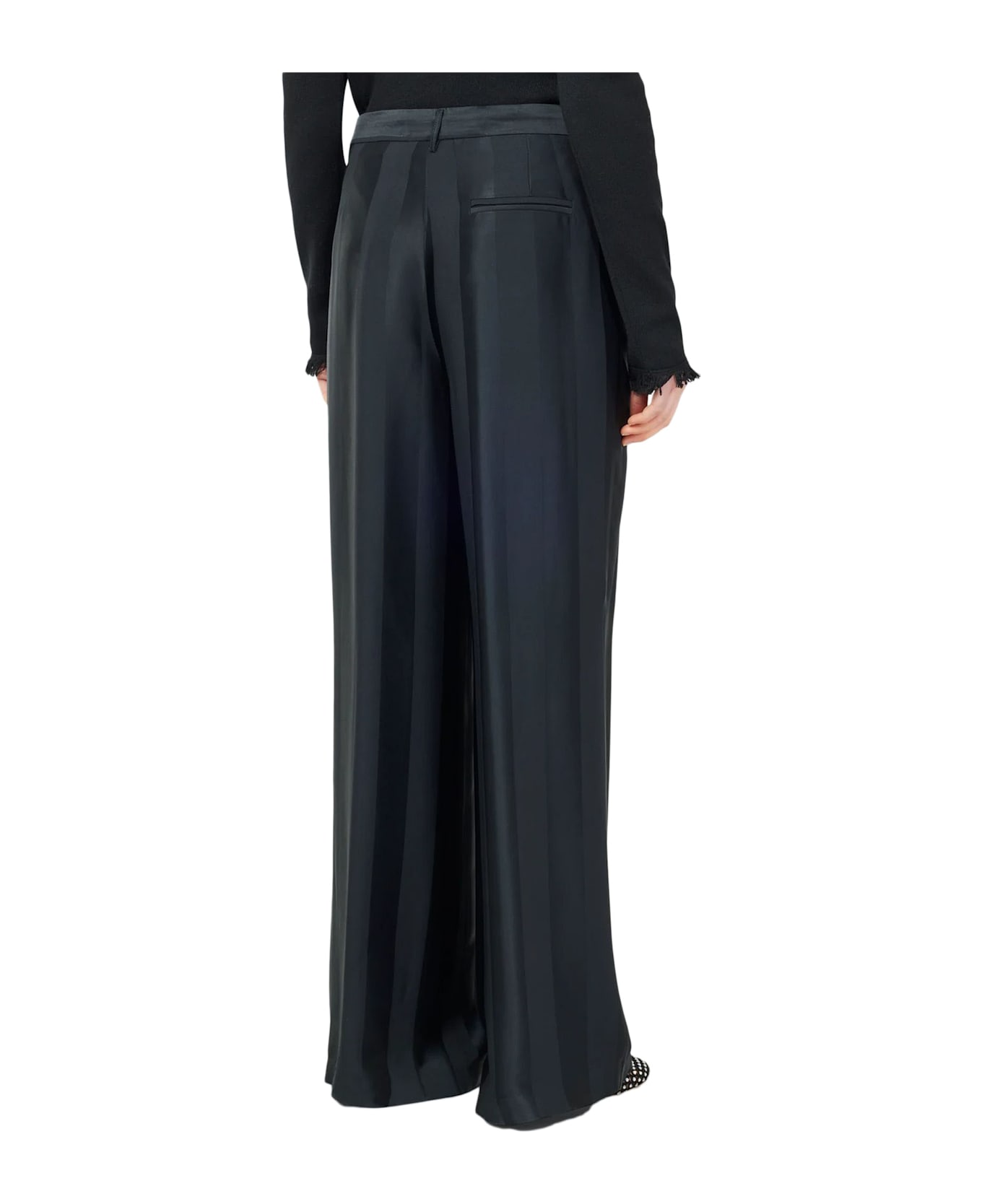 SEMICOUTURE Barré Envers Satin Cady Palazzo Trousers - Black