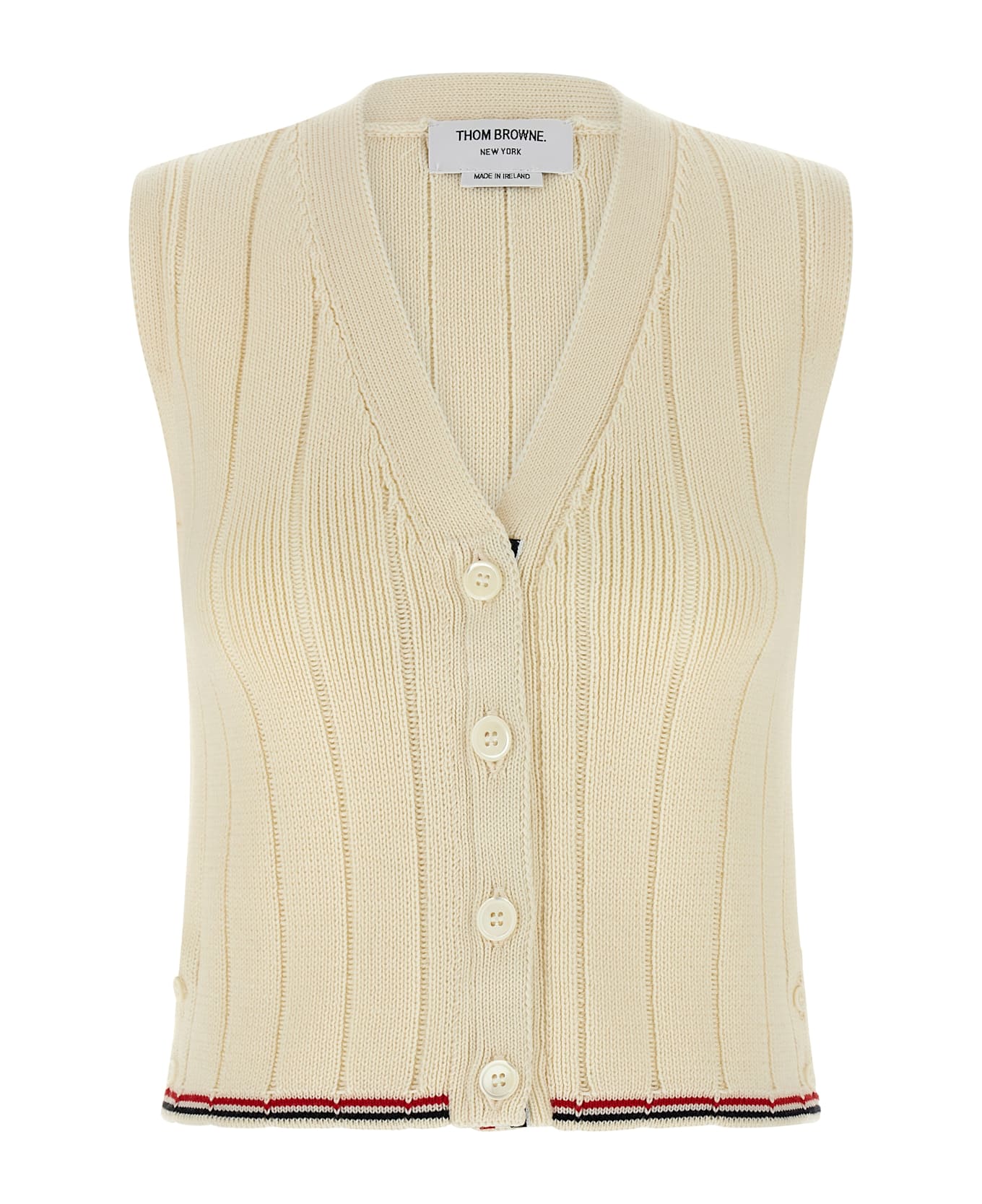 Thom Browne Rwb Intarsia Vest - White