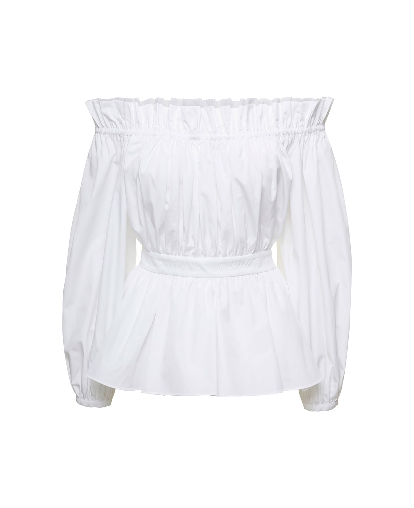Alexander McQueen White Off-the-shoulders Blouse With Gatherings In Cotton Woman - White