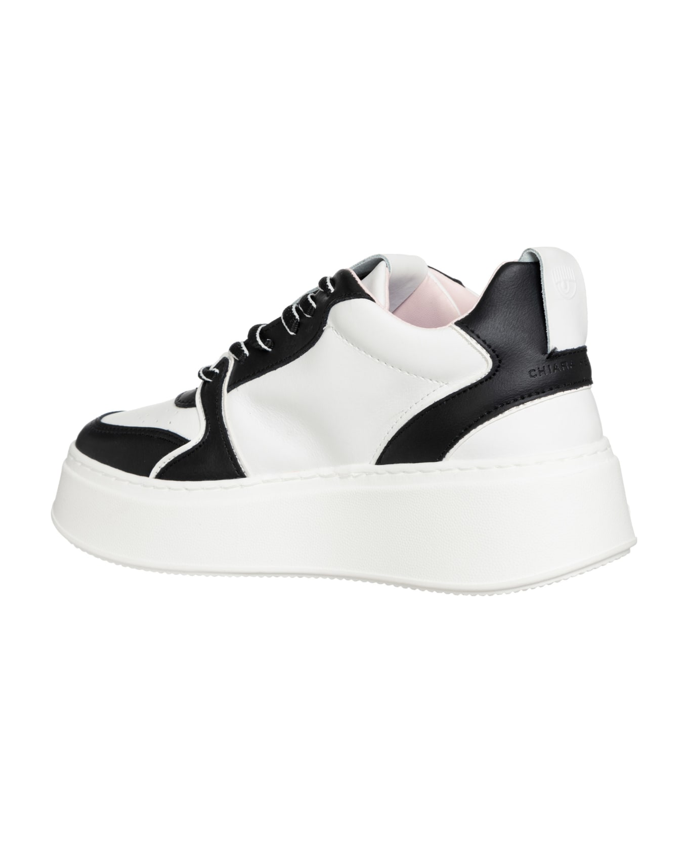 Chiara Ferragni School Leather Sneakers Chiara Ferragni - WHITE/BLACK ウェッジシューズ