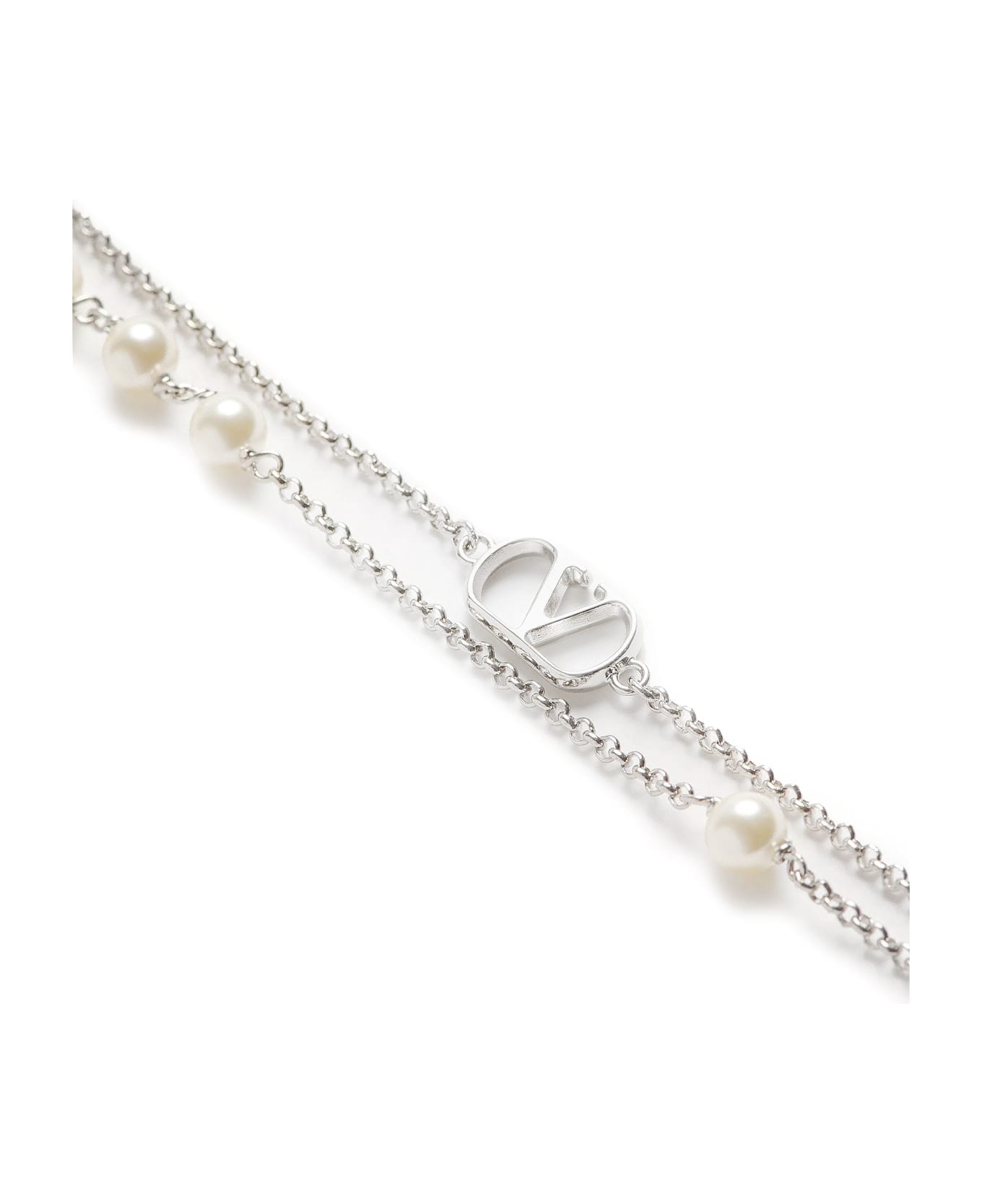 Valentino Garavani Vlogo Signature Metal And Pearls Necklace - Silver