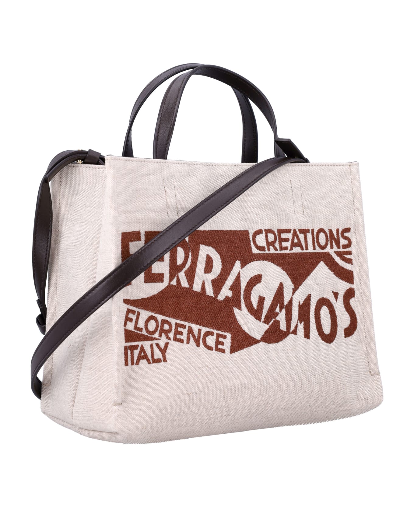 Ferragamo Tt Sign Tote Bag - NATURALE + TESTA DI MORO