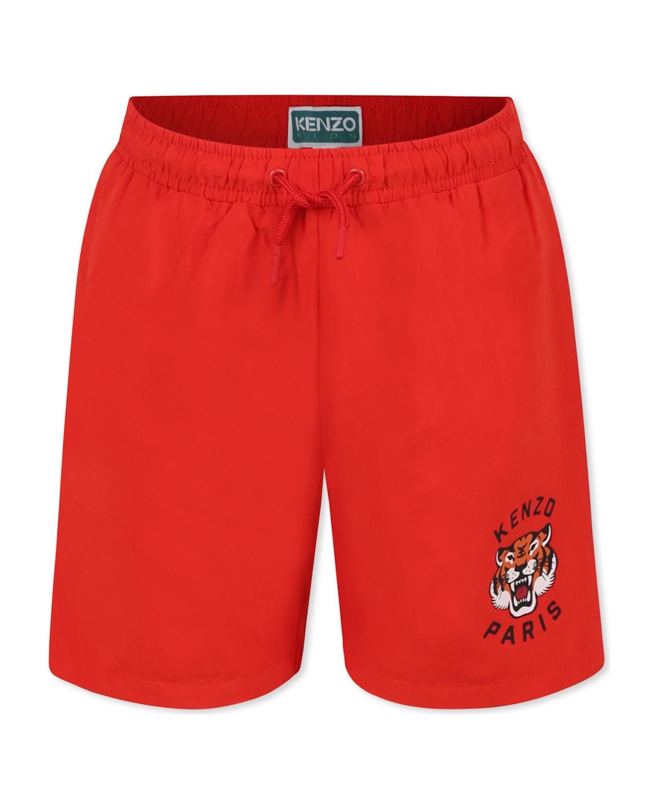Kenzo Kids Red Swim Shorts For Boy With Lucky Tiger - Red