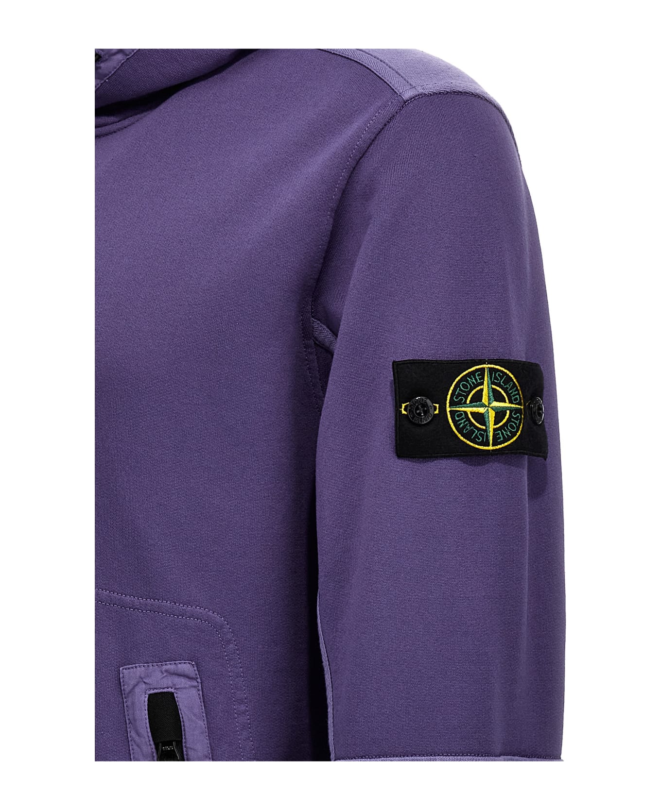 Stone Island Logo Badge Hoodie - Purple フリース