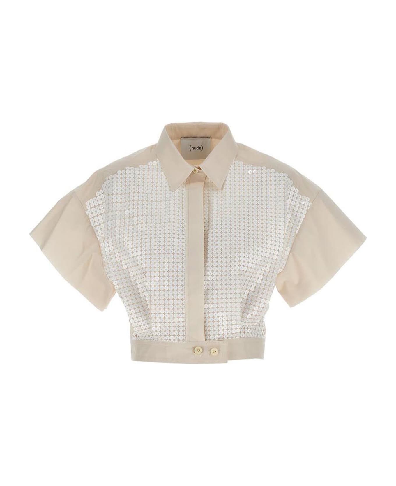 (nude) Sequin Cropped Shirt - White