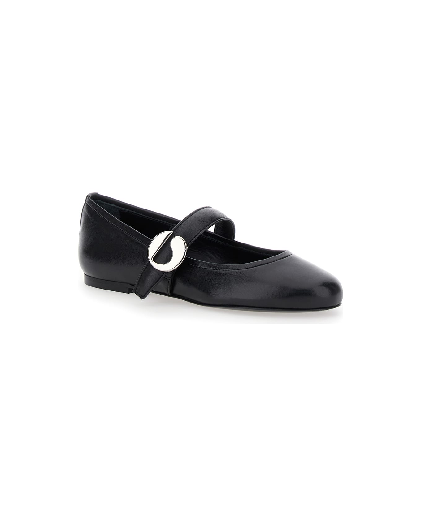 Coperni Black Ballerinas With Metallic Logo And Strap In Smooth Leather Woman - Black