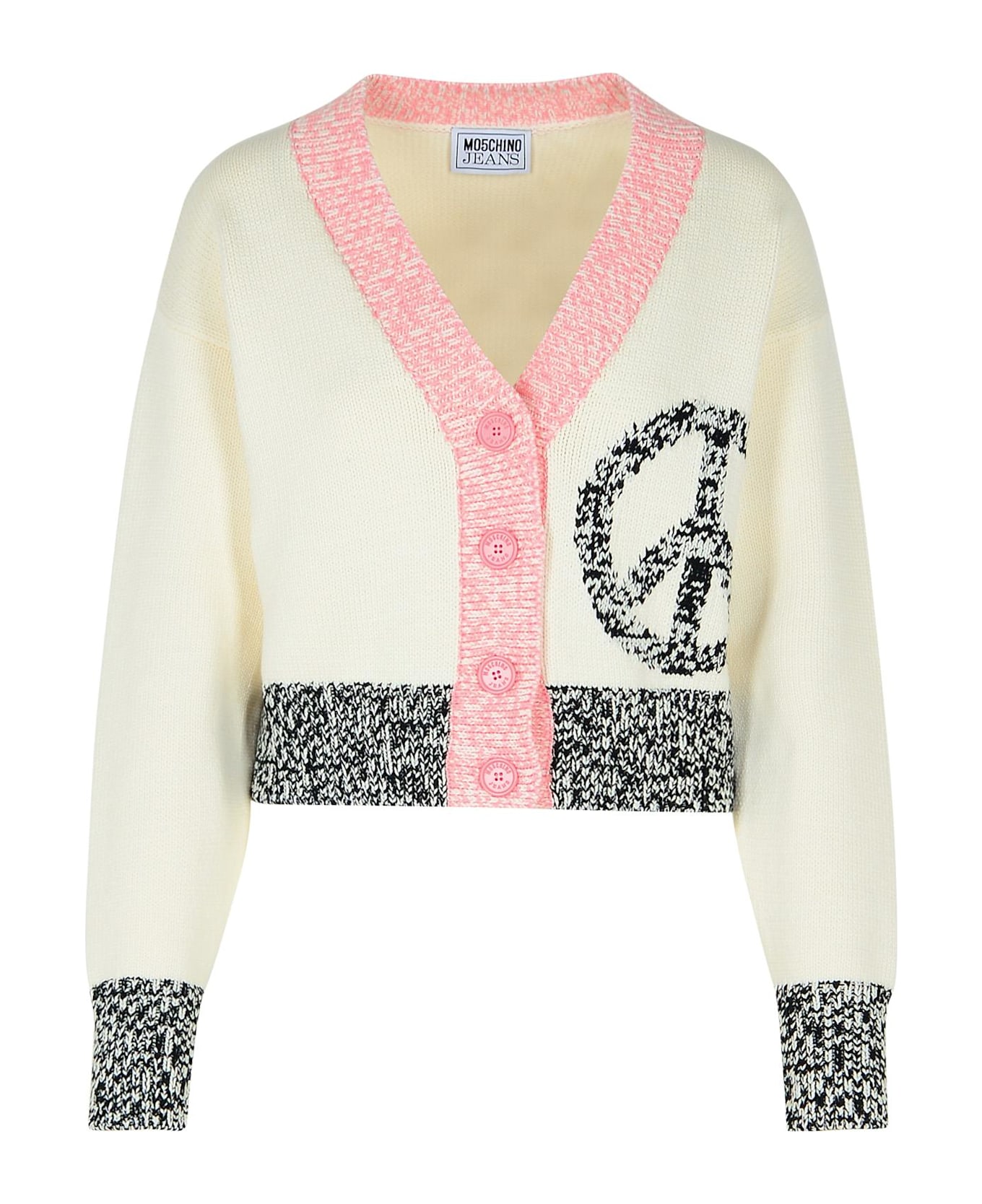 M05CH1N0 Jeans White Cotton Blend Cardigan - White