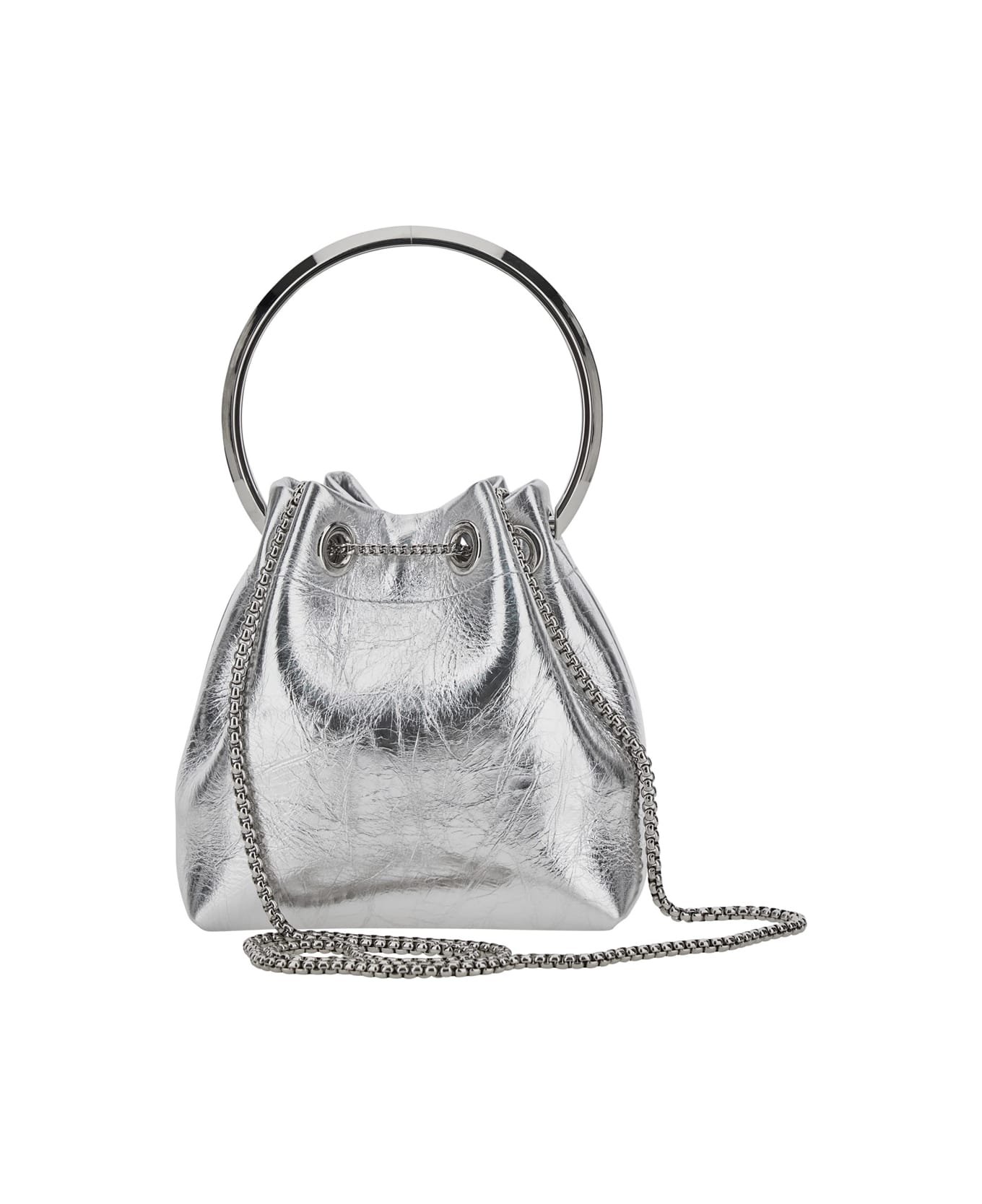 Jimmy Choo 'bon Bon' Metallic Handbag With Metal Bracelet Handle And Chain-link Shoulder Strap In Leather Woman - Metallic