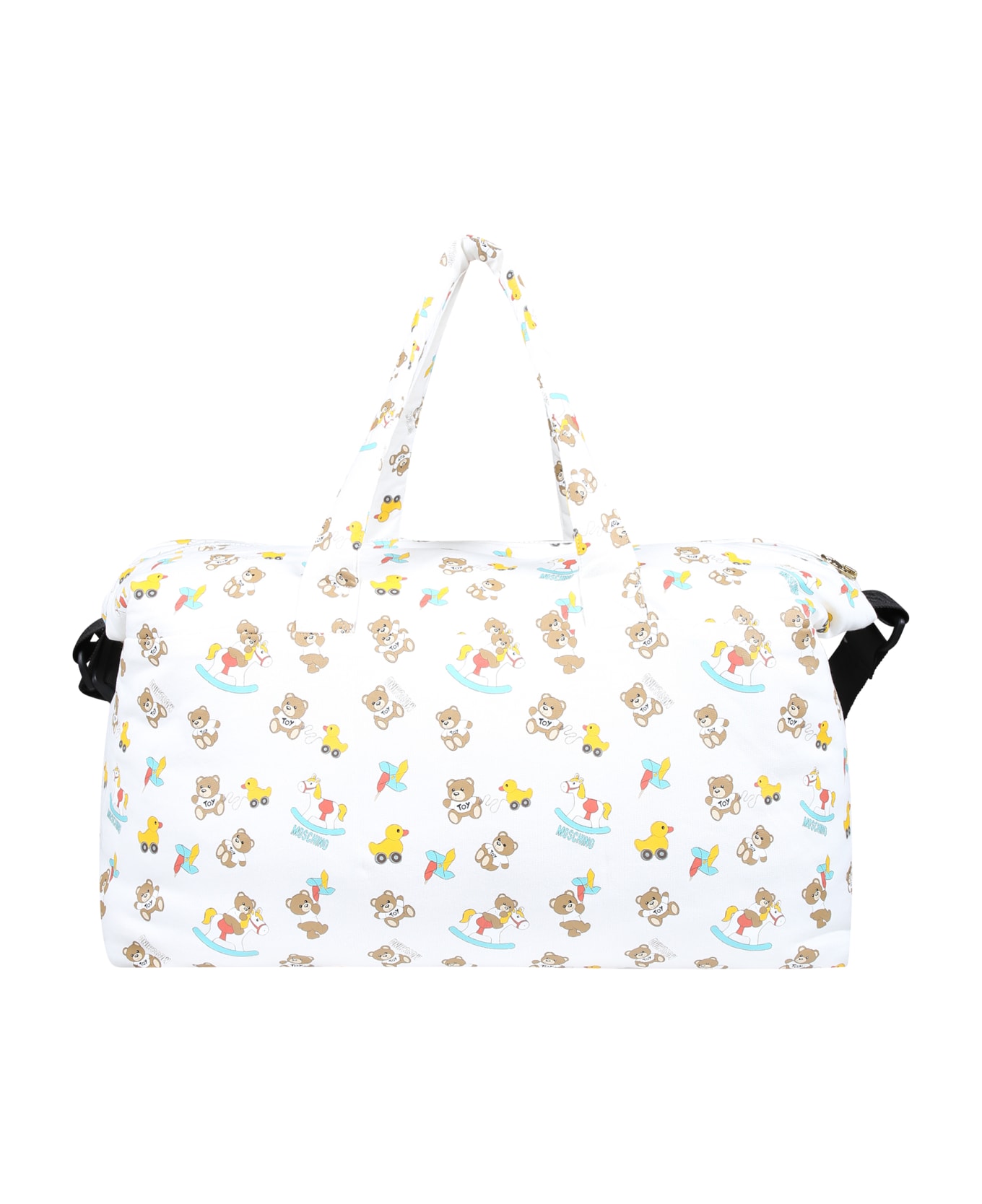 Moschino White Changing Bag For Babykids With Teddy Bear And Print - White