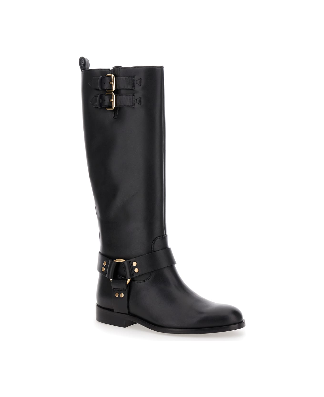 TwinSet Black Buckle Boots In Leather Woman - Black